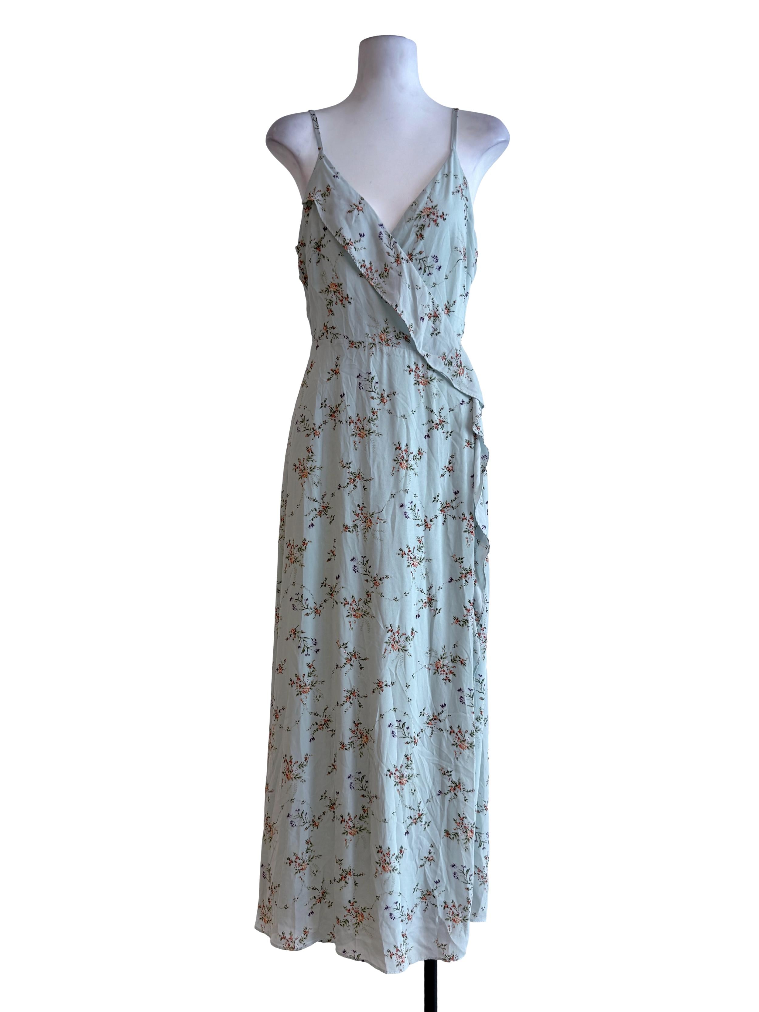 Mint Green Floral Wrap Dress