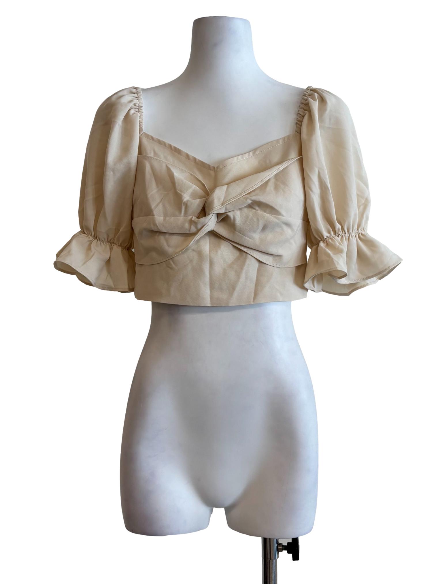 Beige Front Twist Baby Doll Top