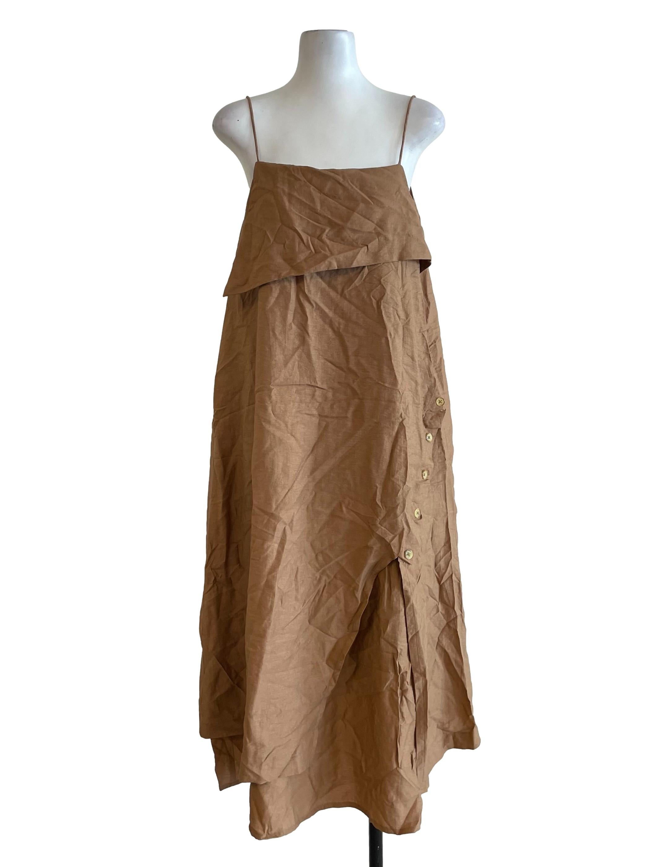 Tawny Irregular Slit Flowy Dress
