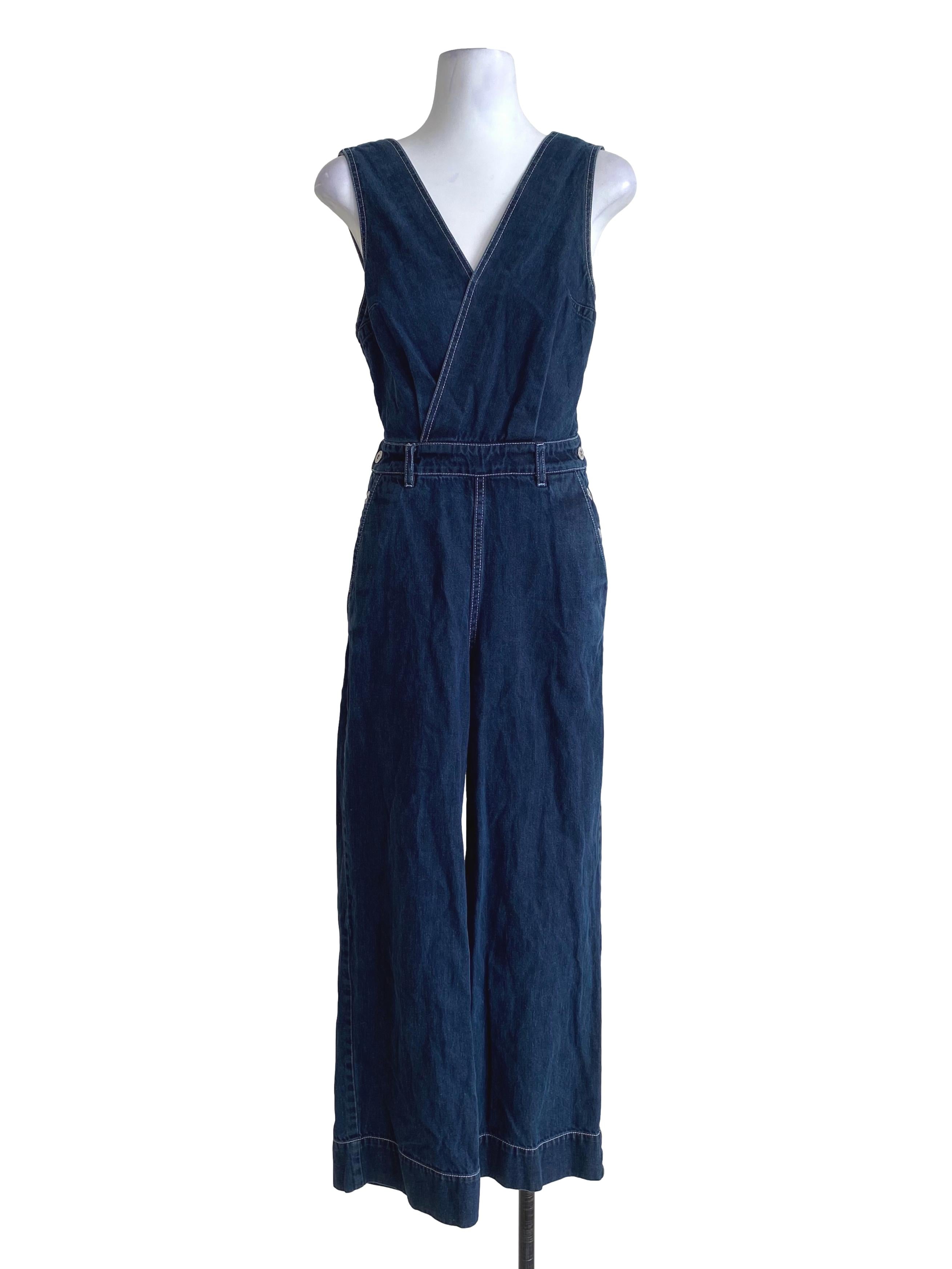 Dark Ocean Denim Blue V-Neck Romper