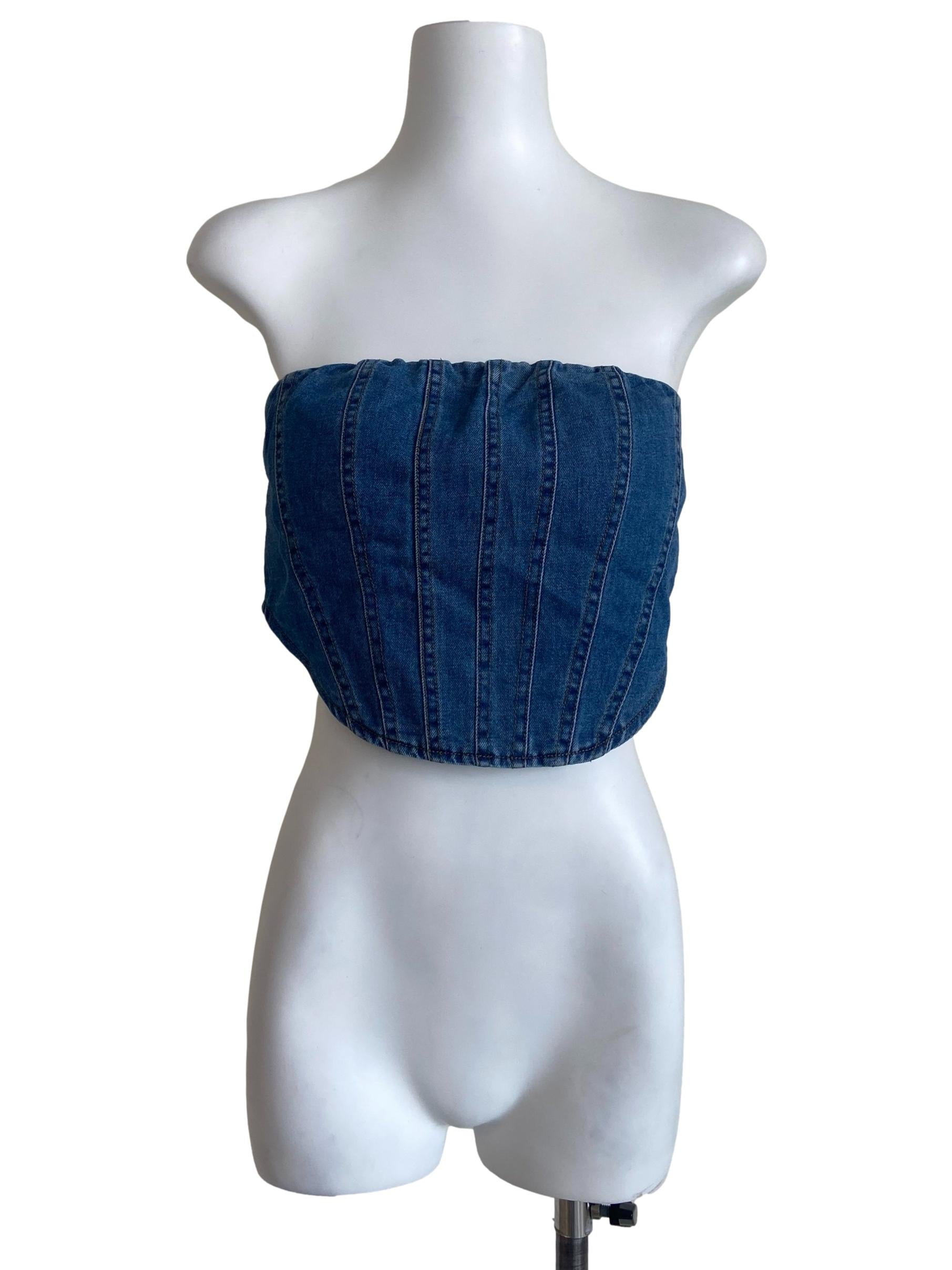 Denim Blue Strapless Corset Top