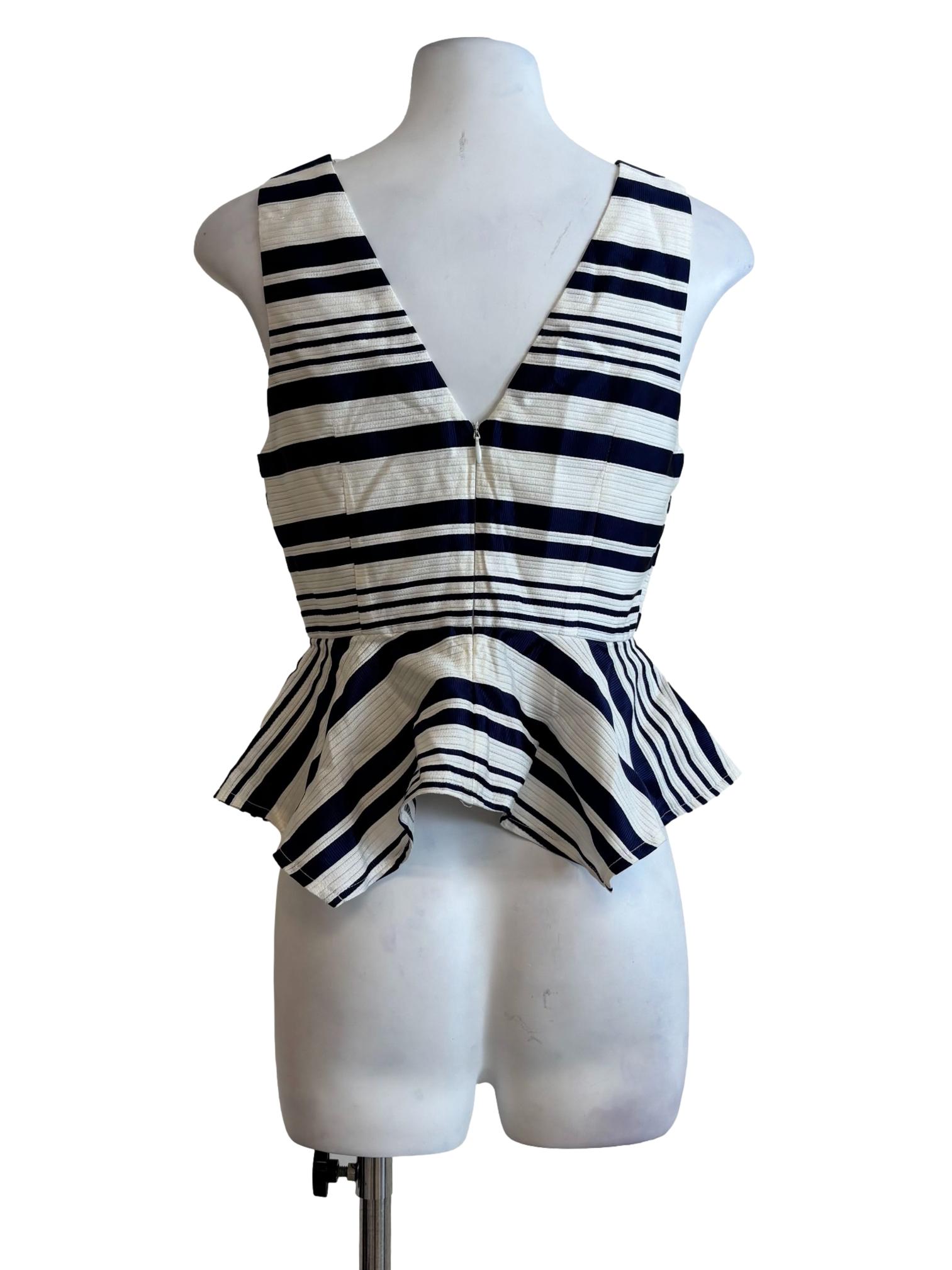 Midnight Blue White Striped Peplum Top