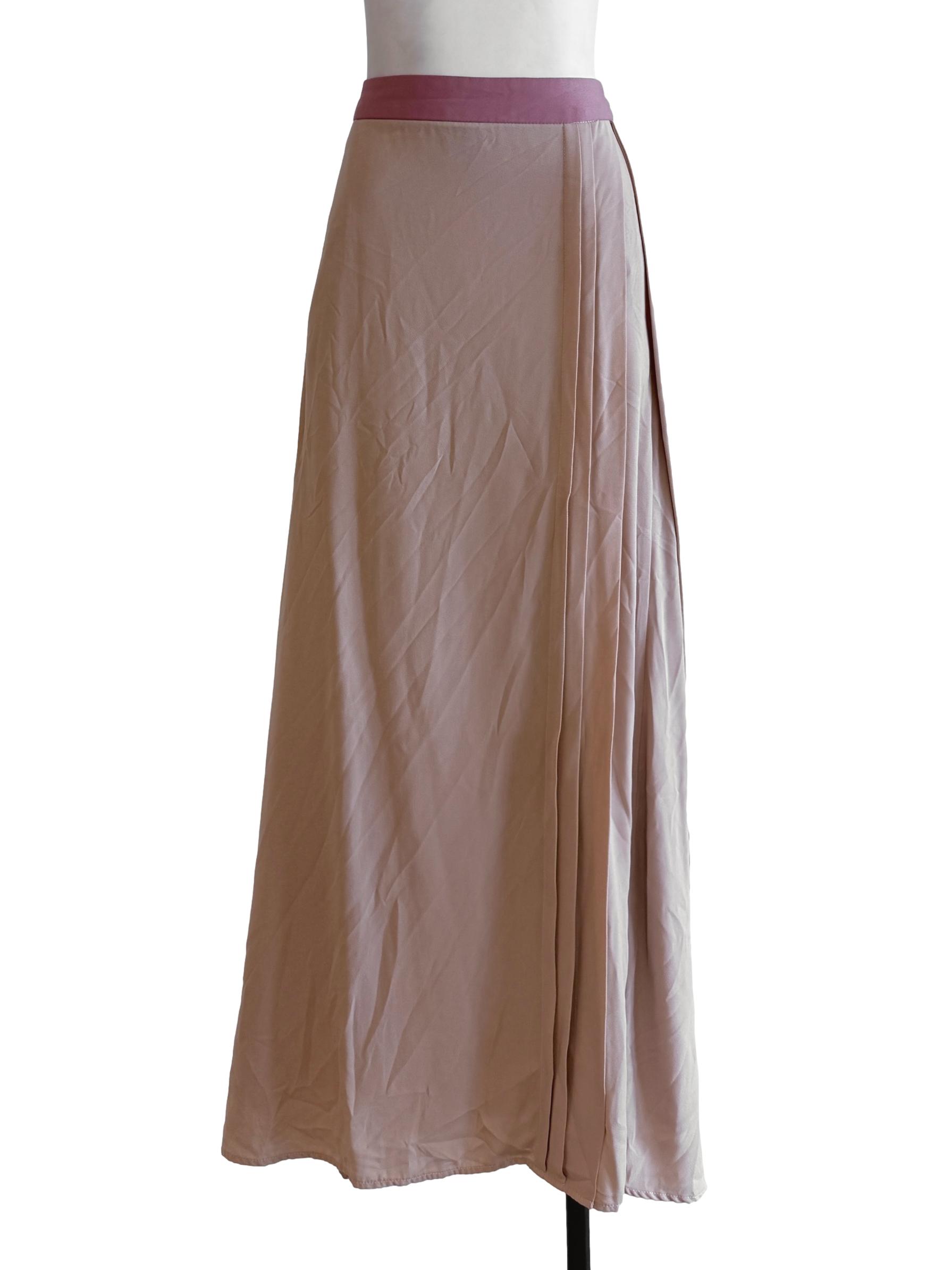 Beige With Pink Waistband Long Loose Skirt