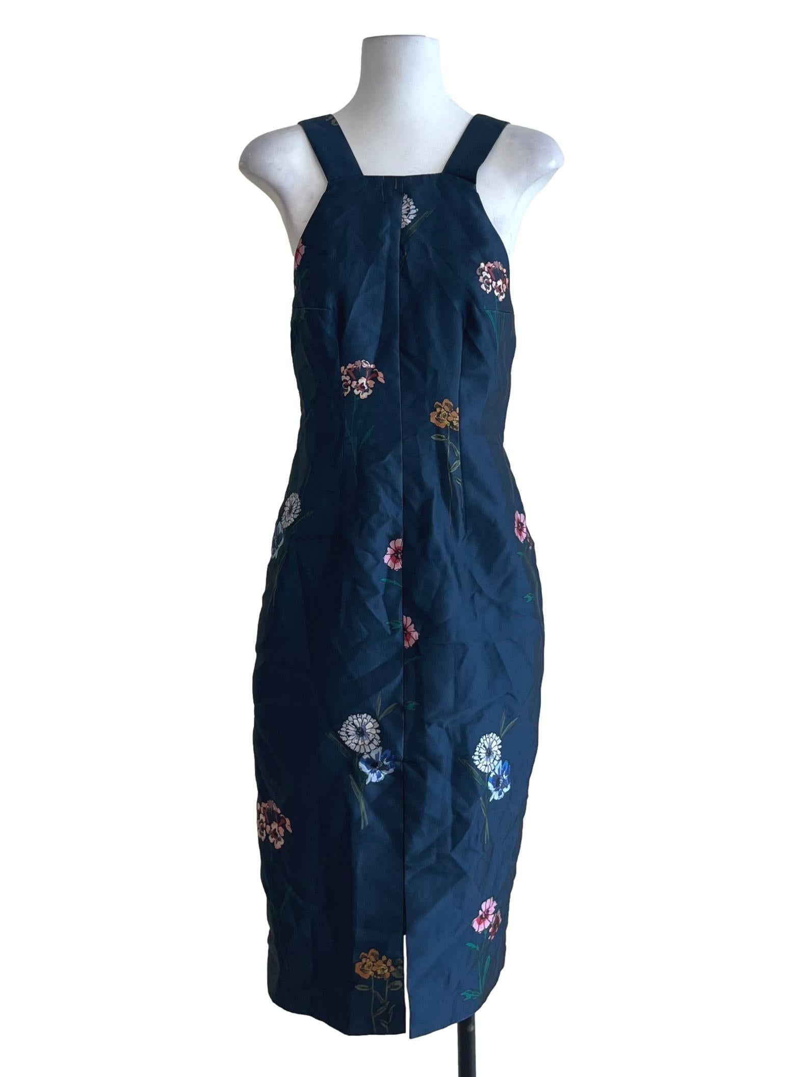 Navy Blue Floral Sheath Dress