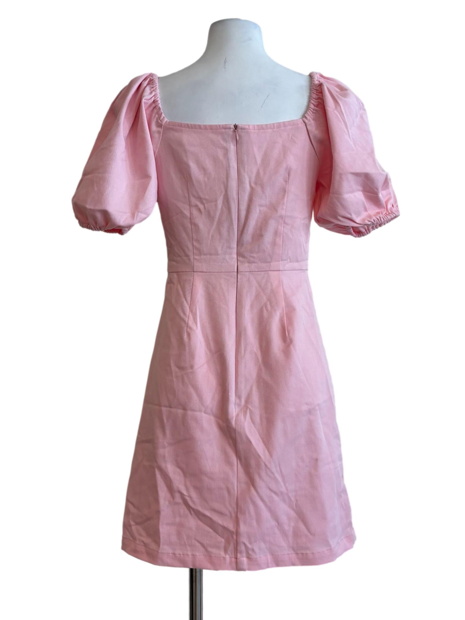 Pastel Pink Puff Sleeve A-Line Dress