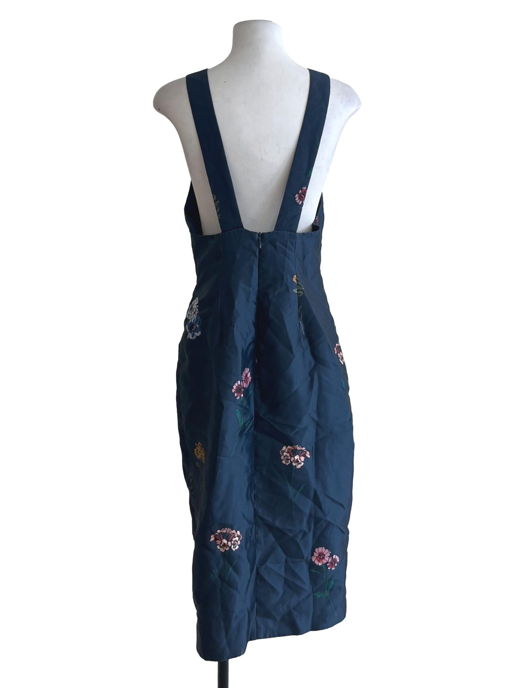 Navy Blue Floral Sheath Dress
