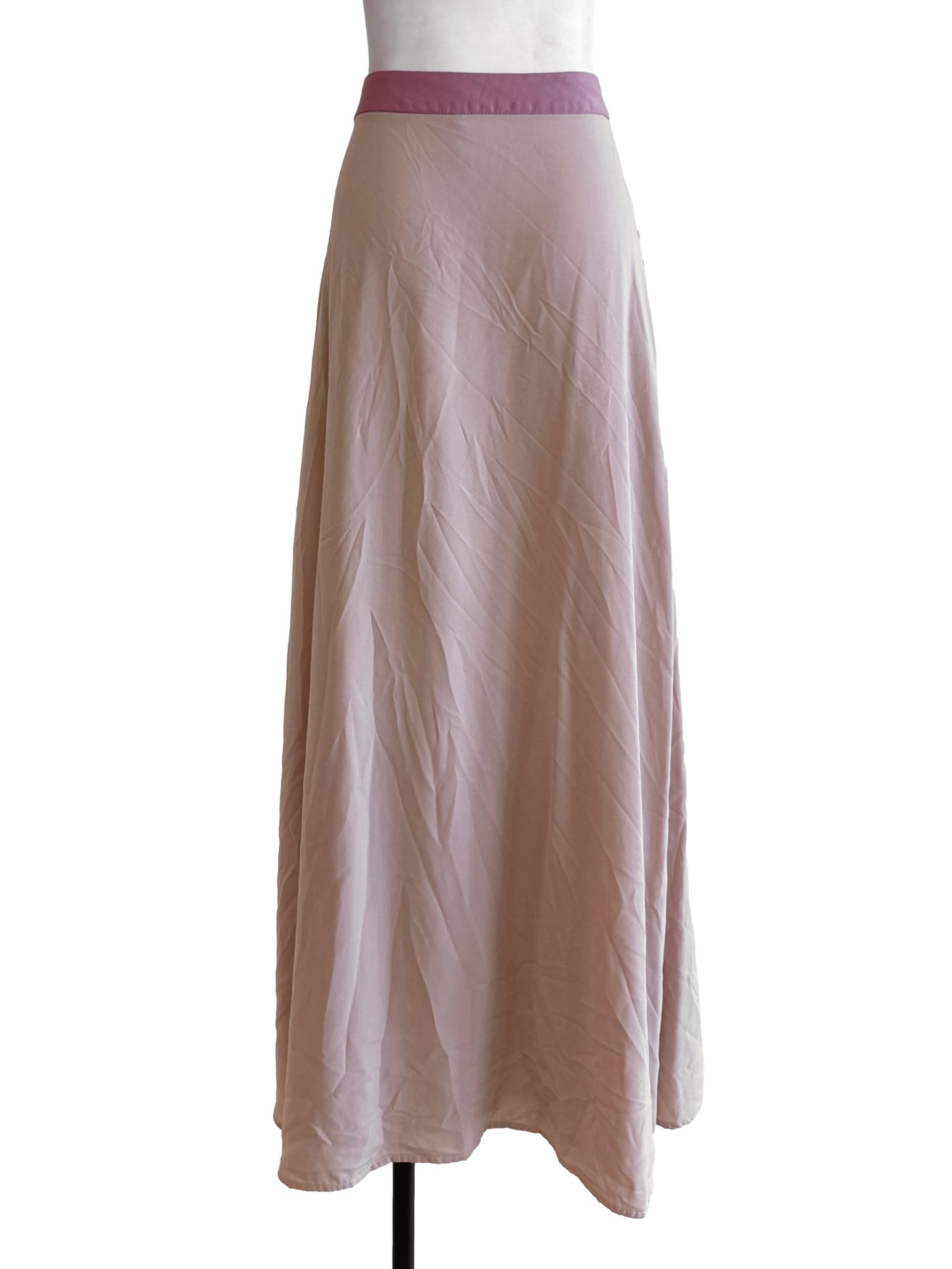 Beige With Pink Waistband Long Loose Skirt