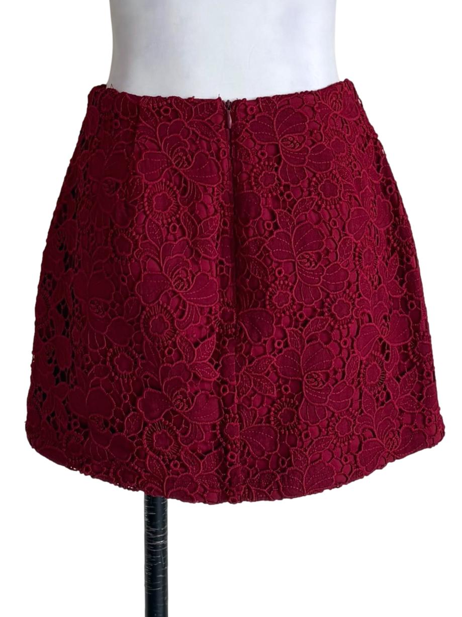 Ruby Red Flower Embroidery Mini Skirt