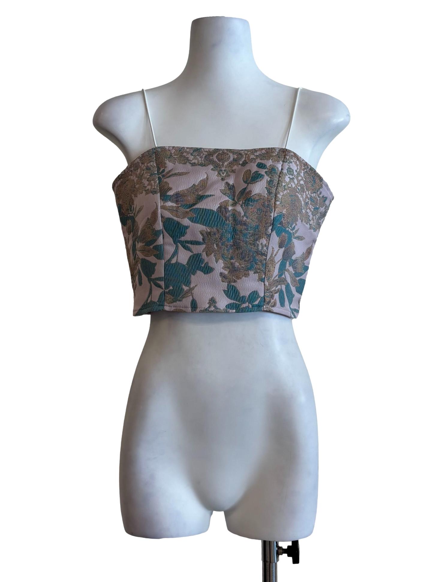 Thistle Turquoise Spaghetti Strap Jacquard Top