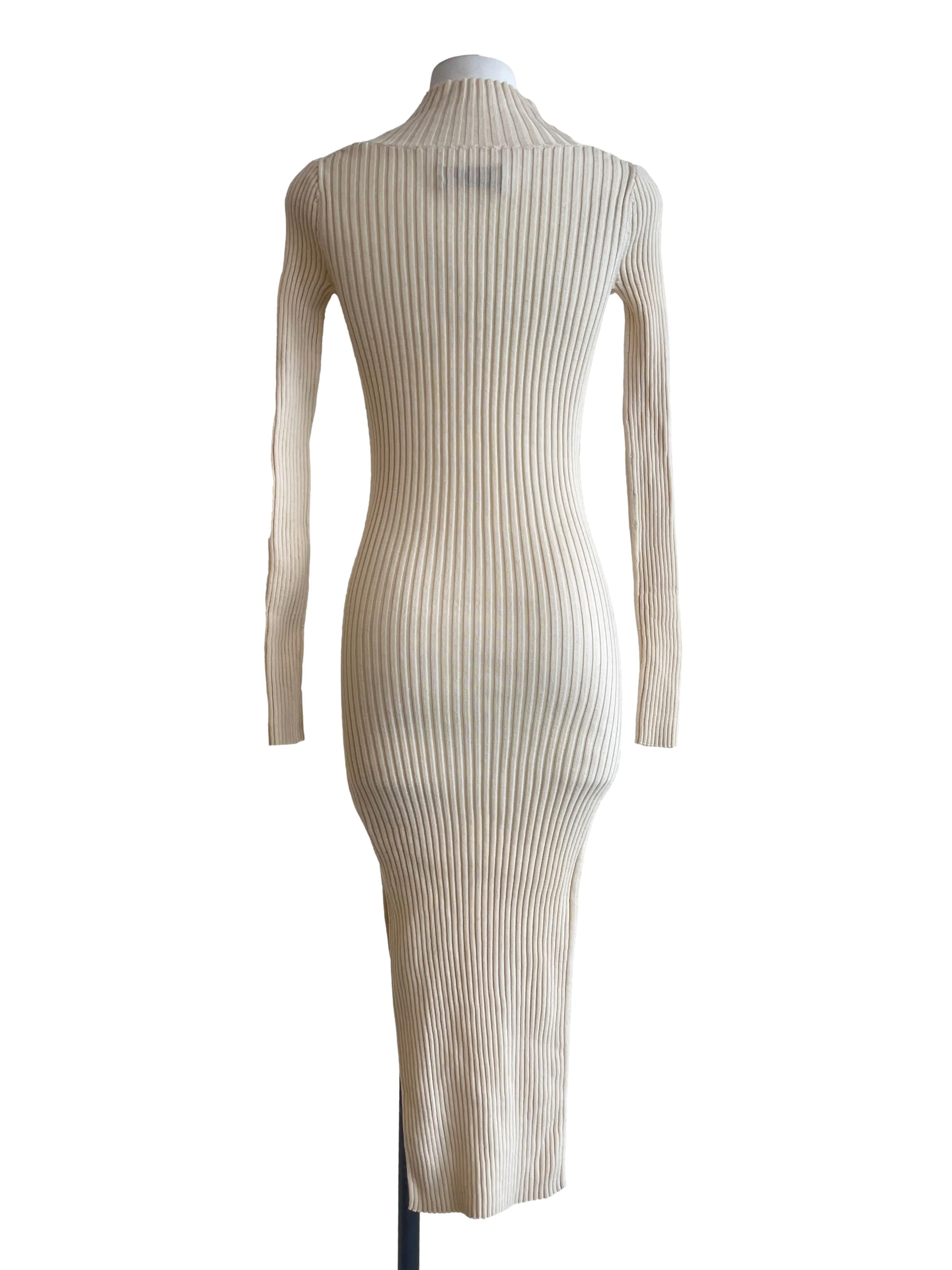 Cream White V-Neck Bodycon Dress