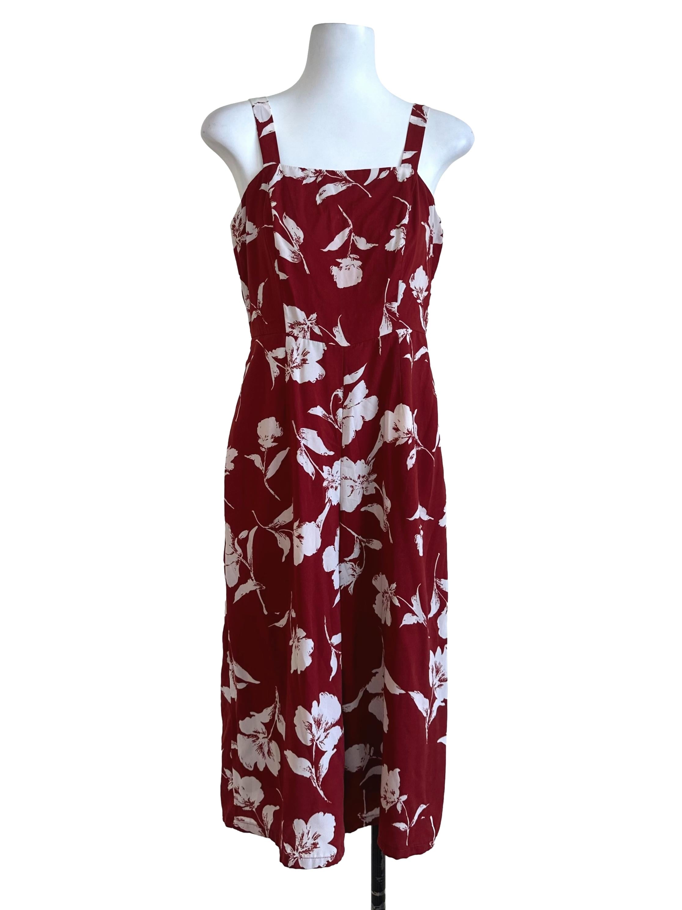 Ruby Red Floral Pattern Jumpsuit