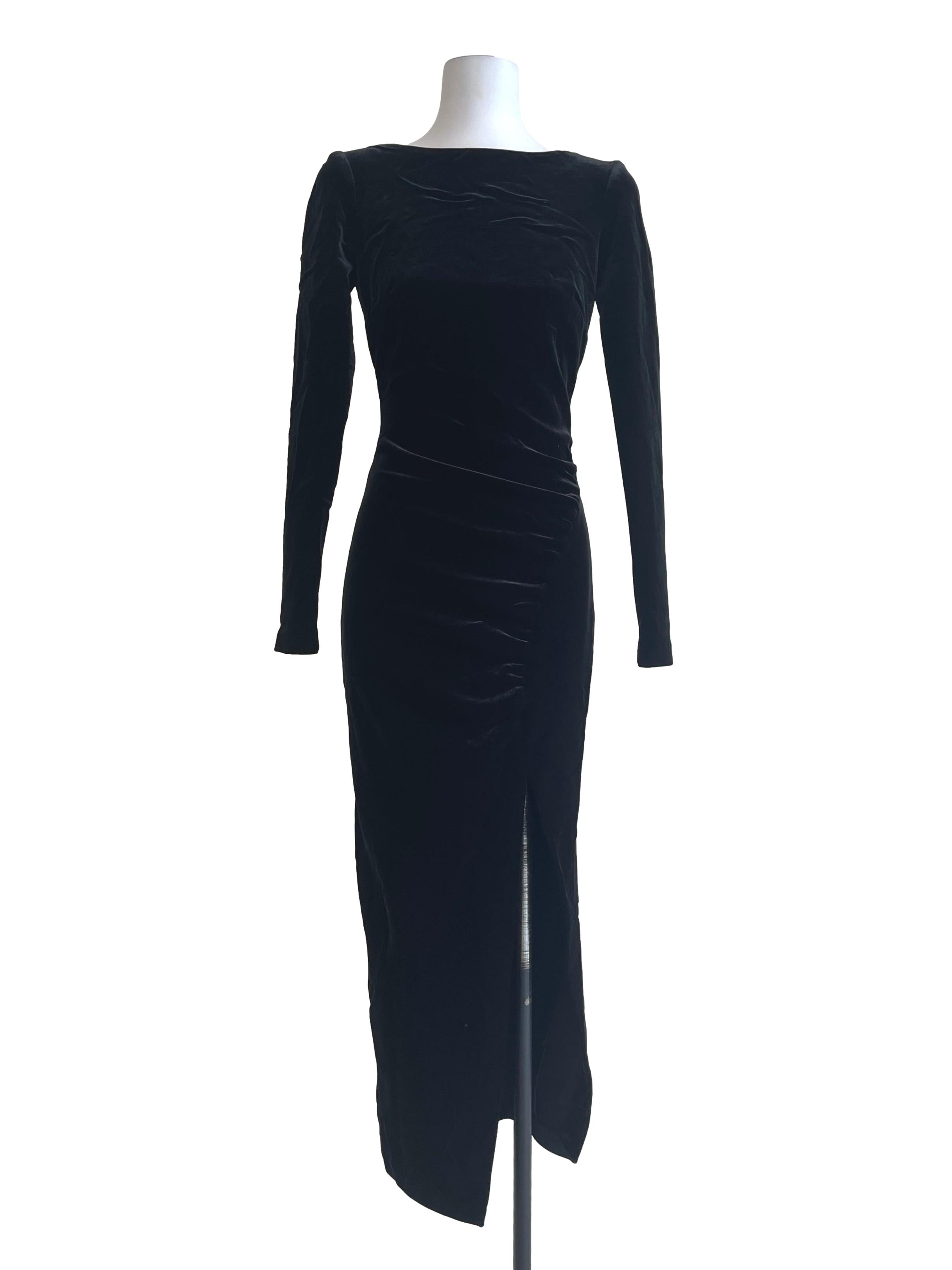Midnight Black Soiree Long Sleeve Midi Dress