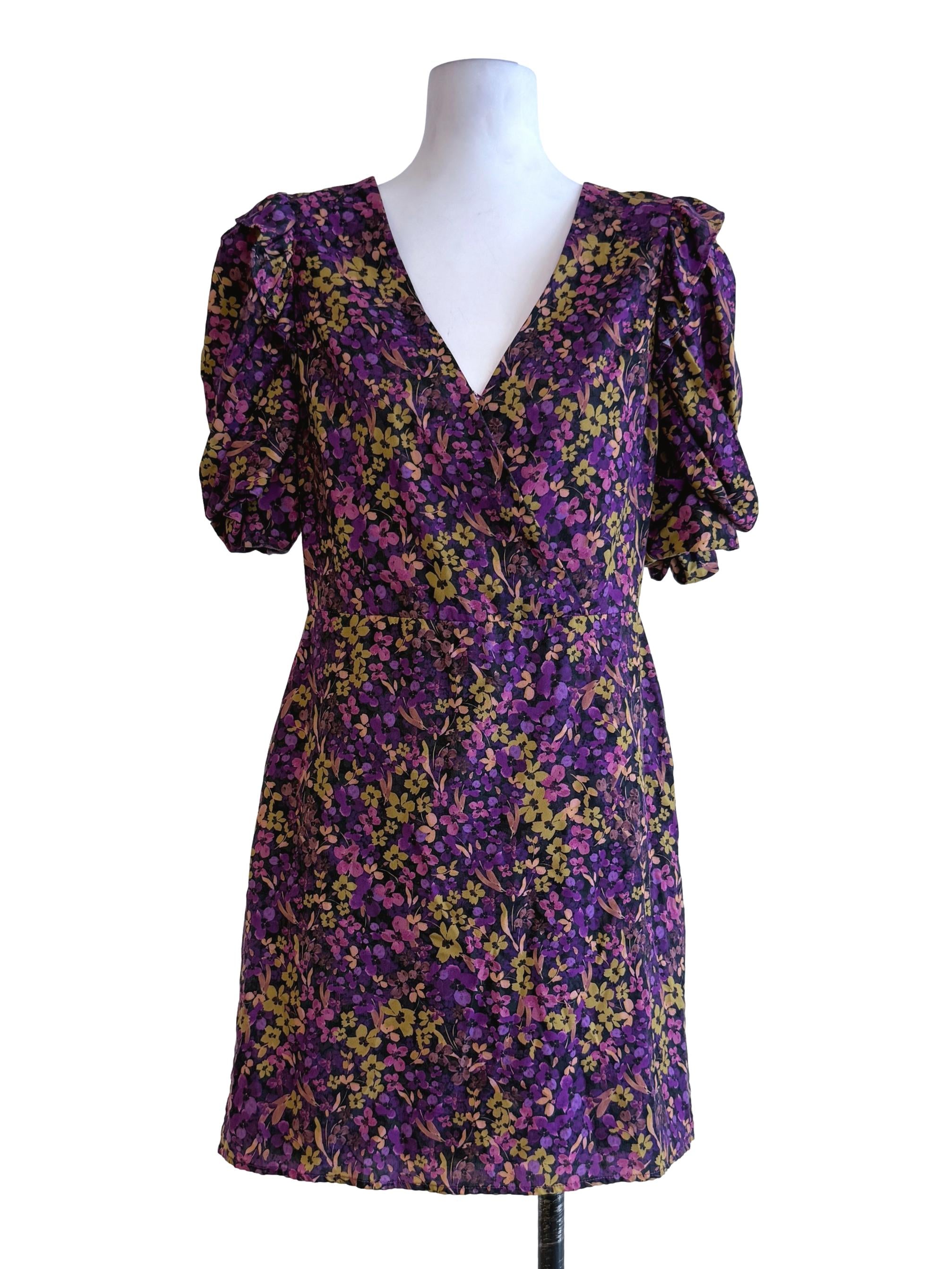 Floral Purple V Neck Mini Dress