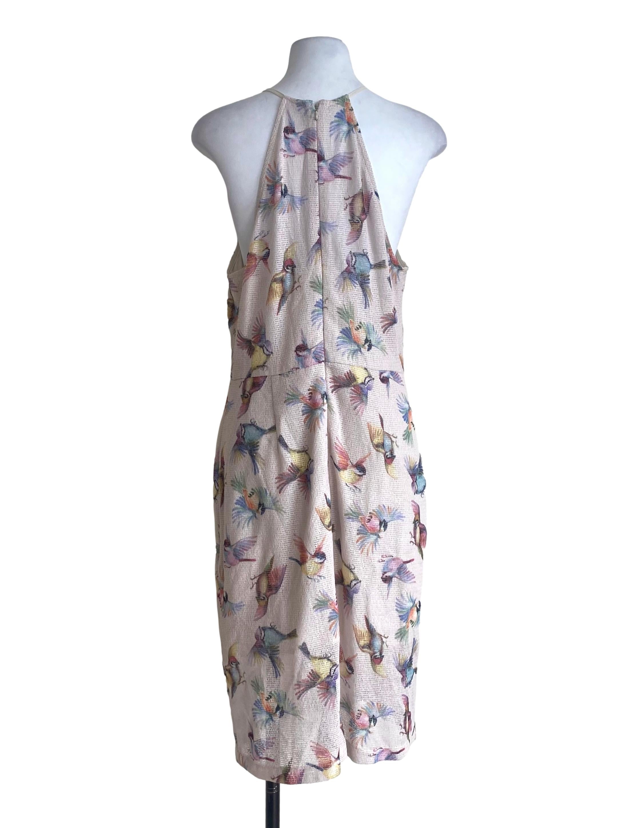 Pearl White Multicolor Birds Pattern Knit Dress