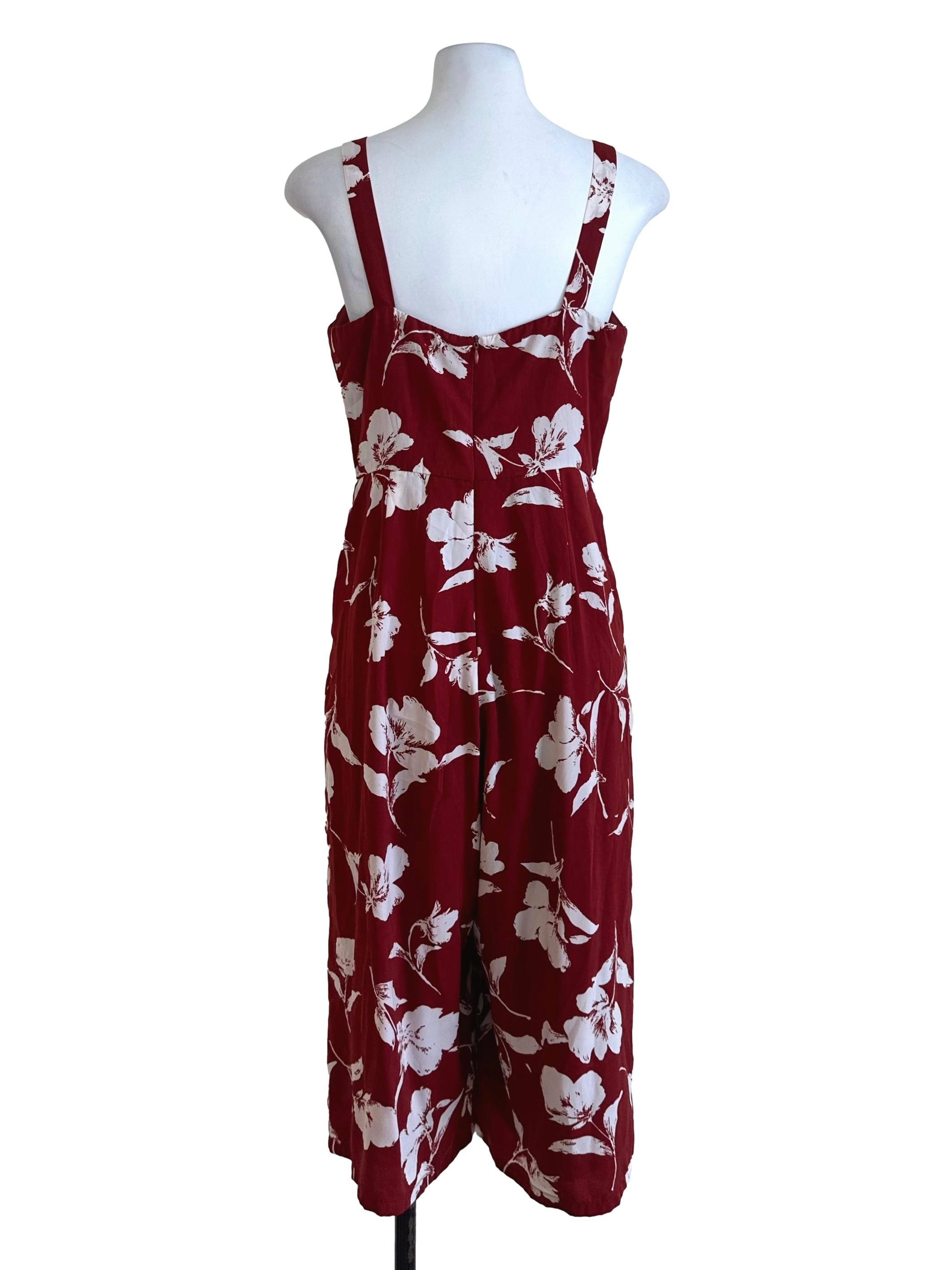 Ruby Red Floral Pattern Jumpsuit
