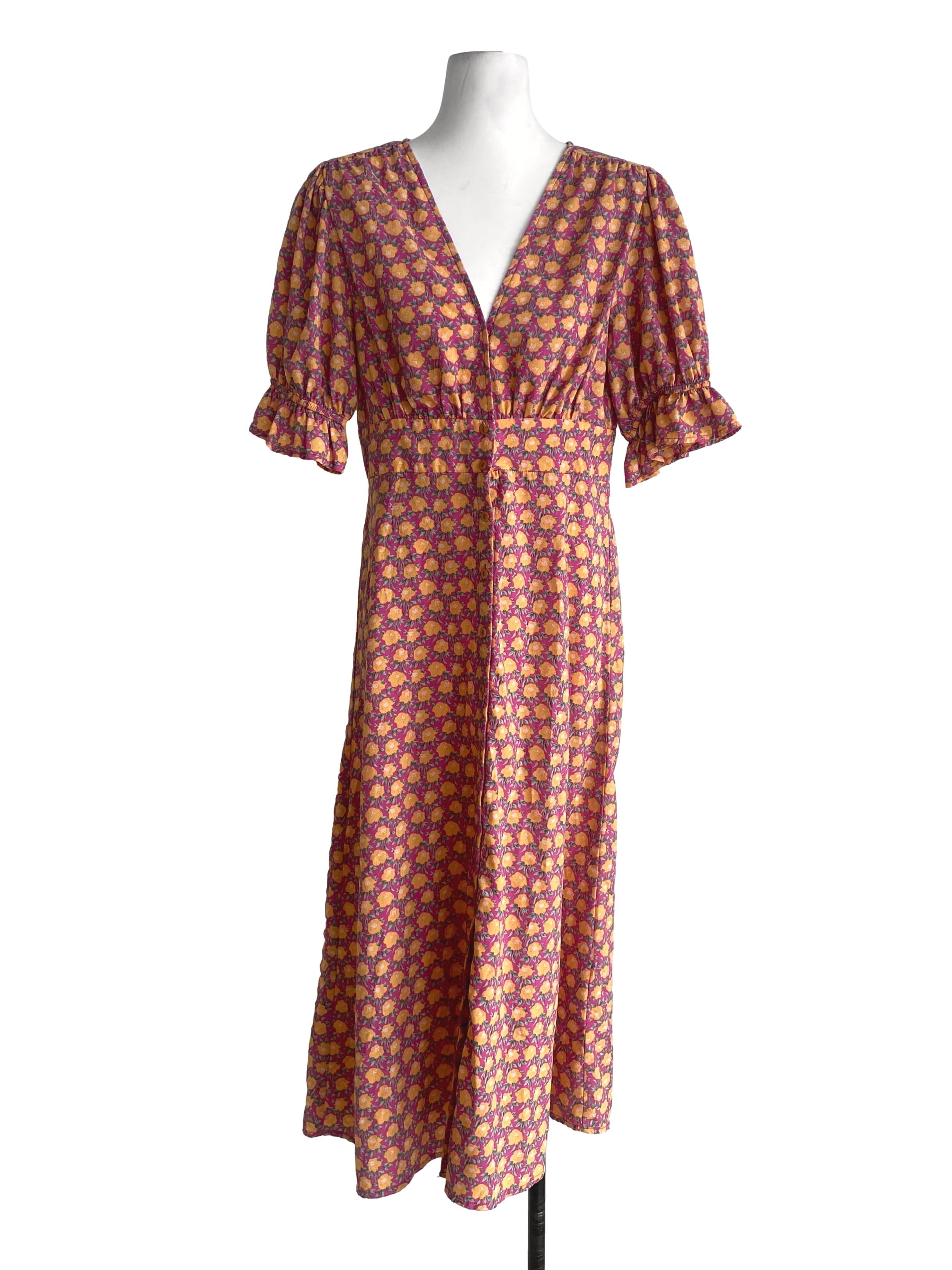Bubblegum Pink Multicolor Floral Pattern Dress