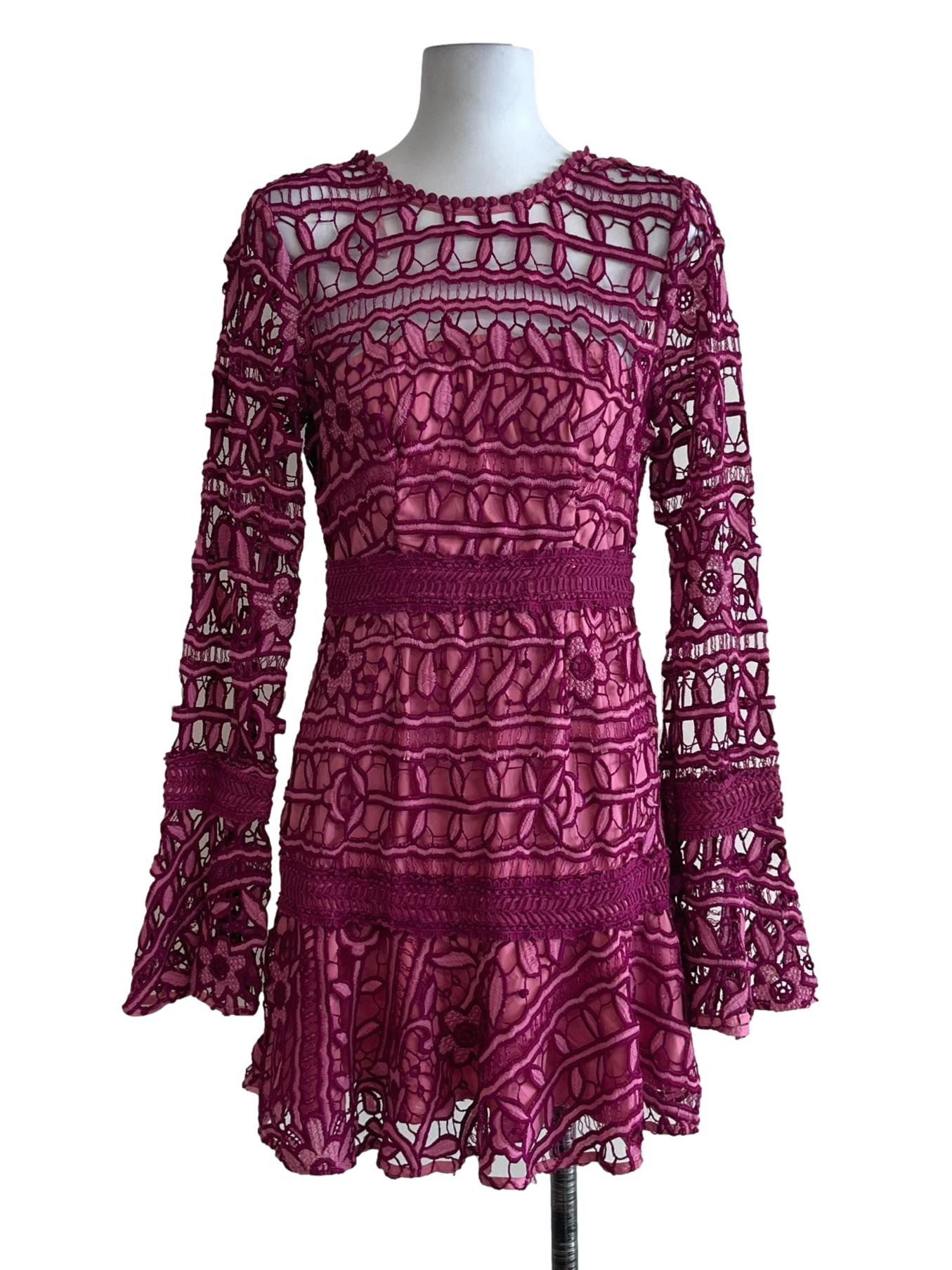 Magenta Pink Lace Empire Dress