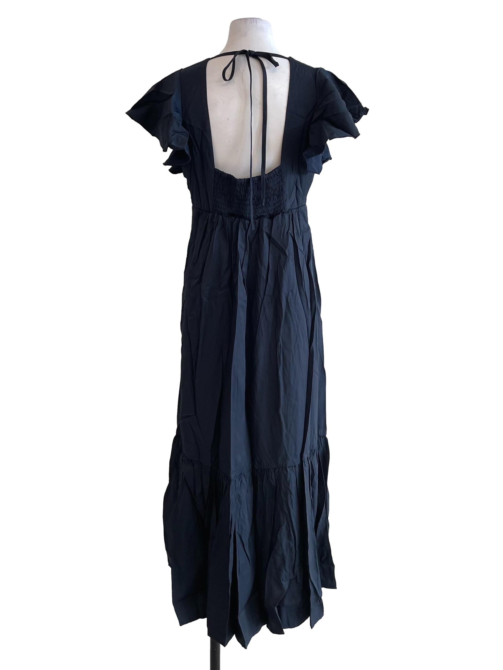 Deep Navy Butterfly Sleeves Empire Dress