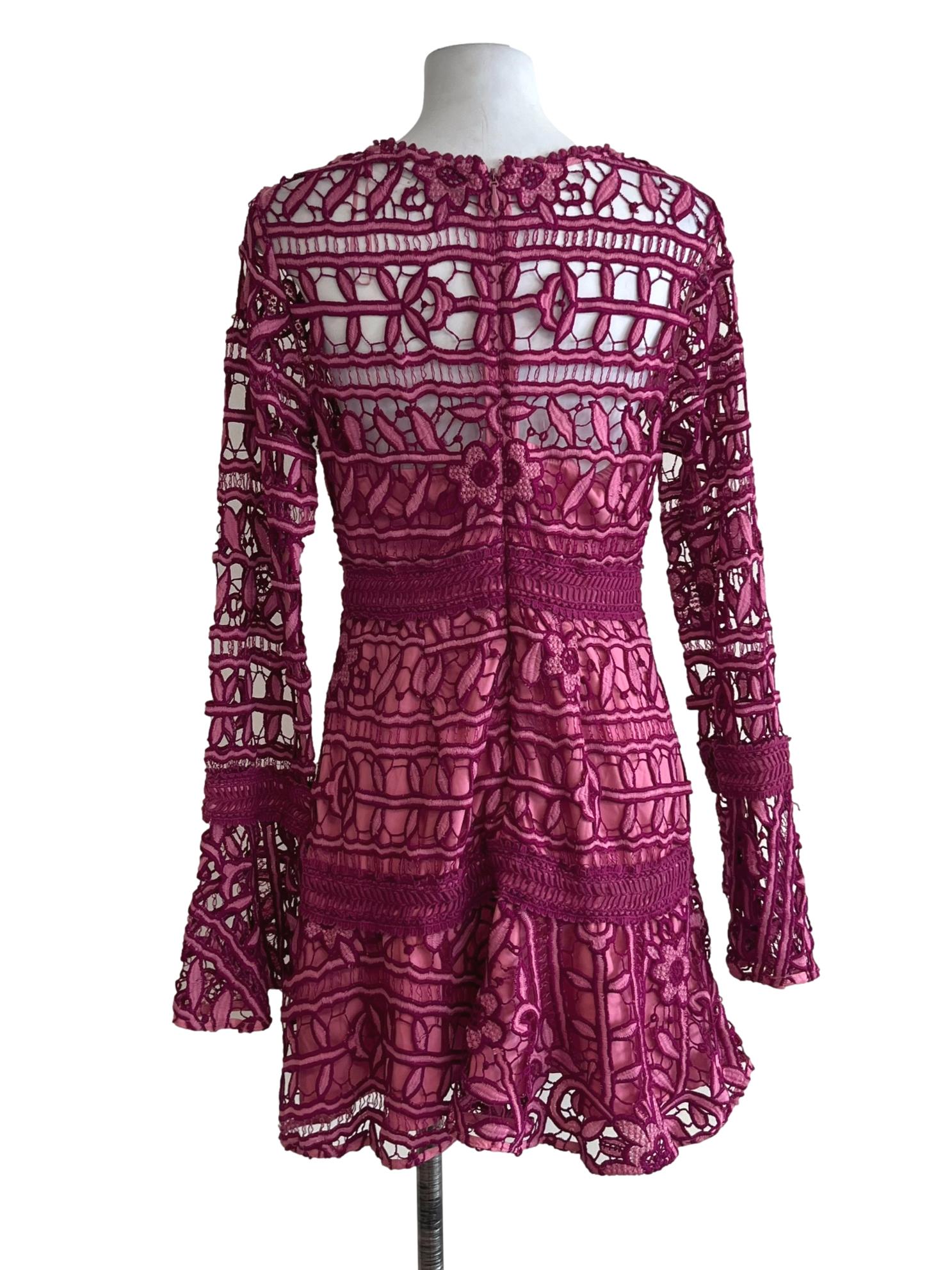 Magenta Pink Lace Empire Dress
