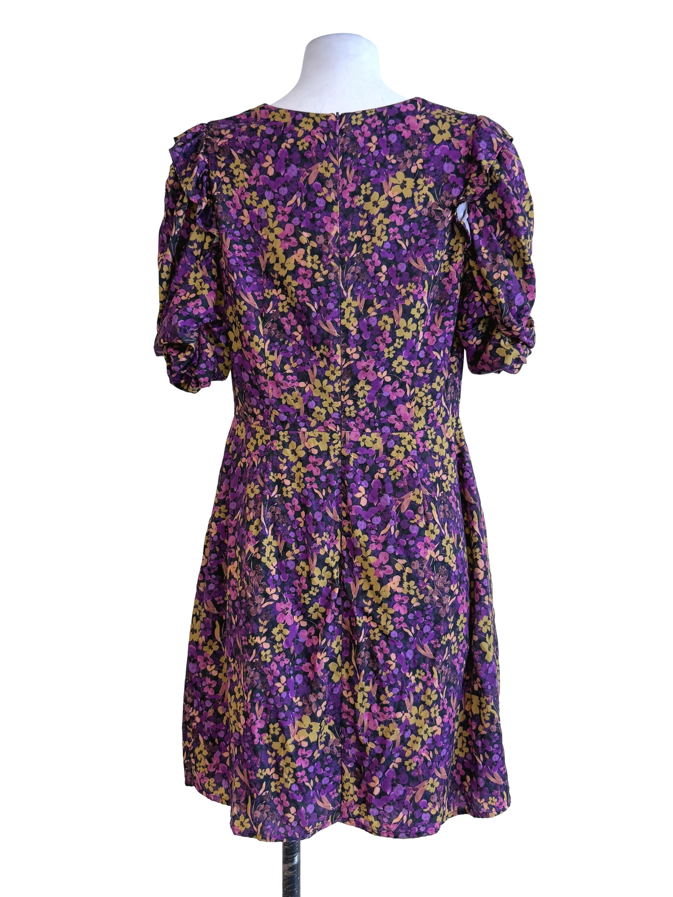 Floral Purple V Neck Mini Dress