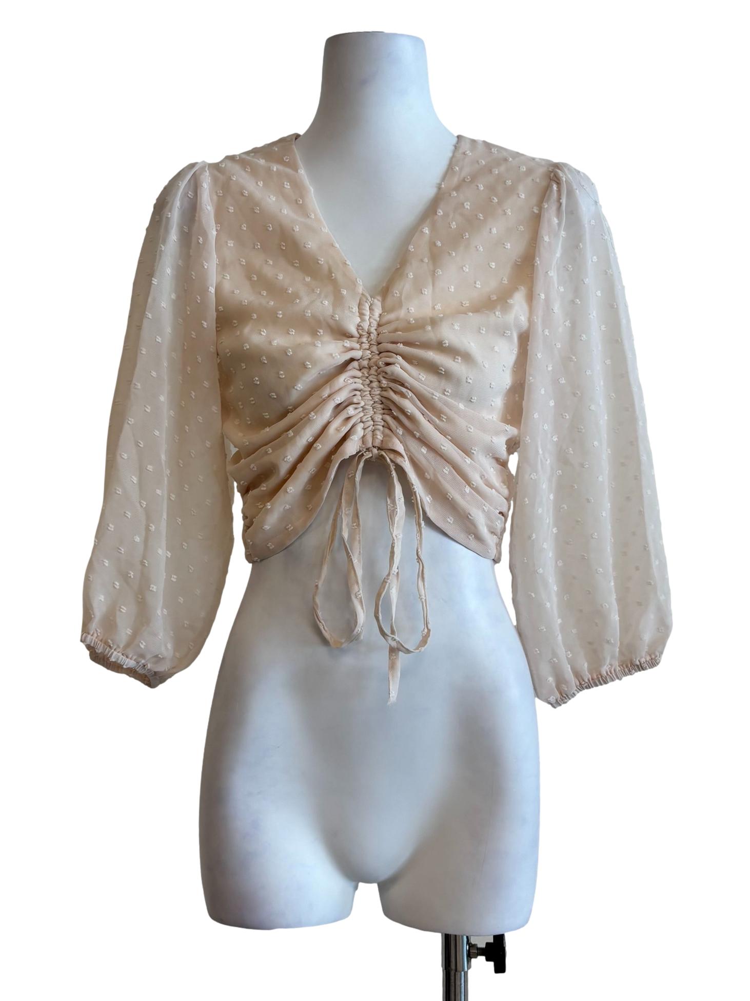Antique White Ruched Textured Blouse