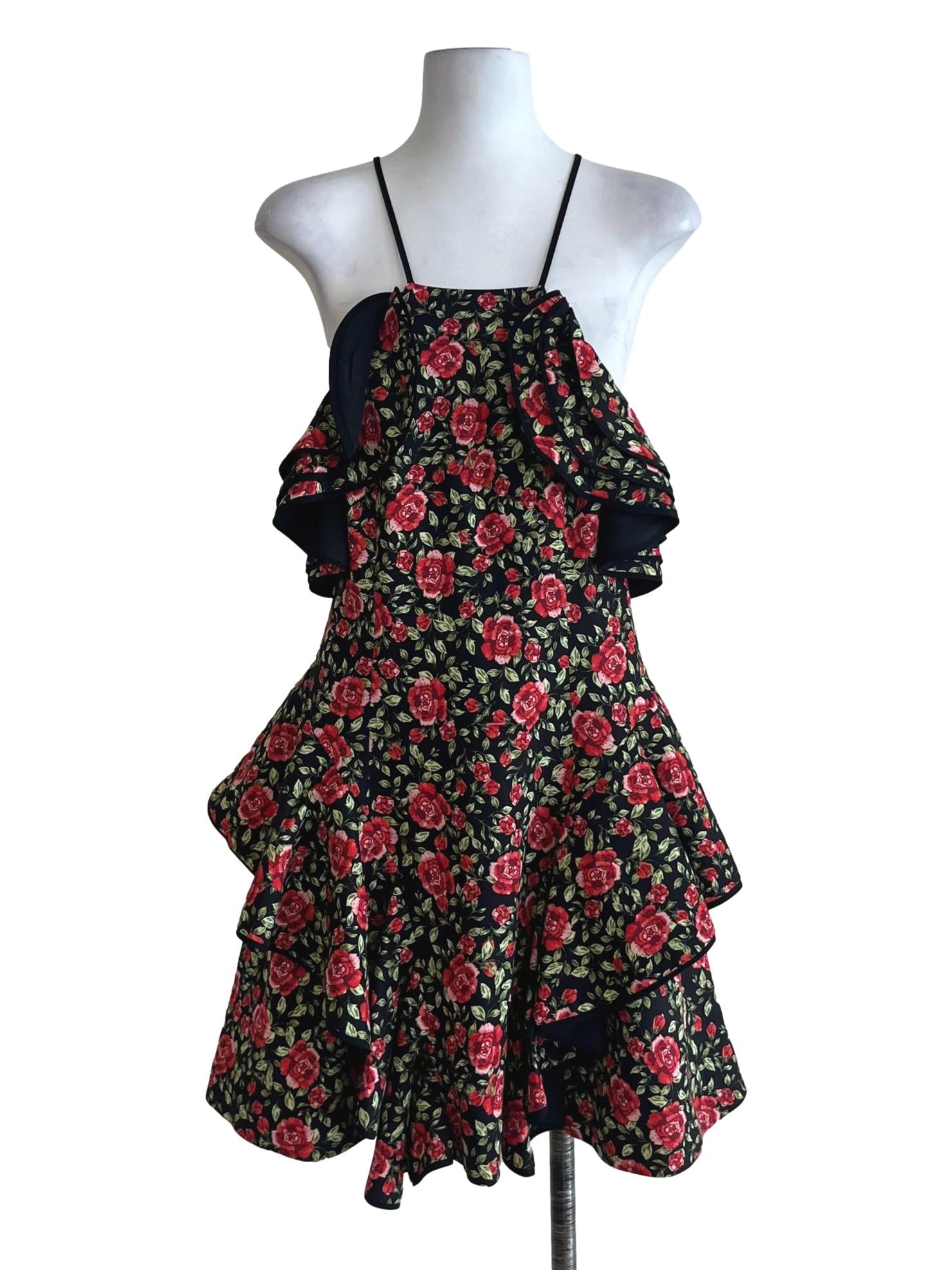 Black Floral Ruffle Tiered Dress