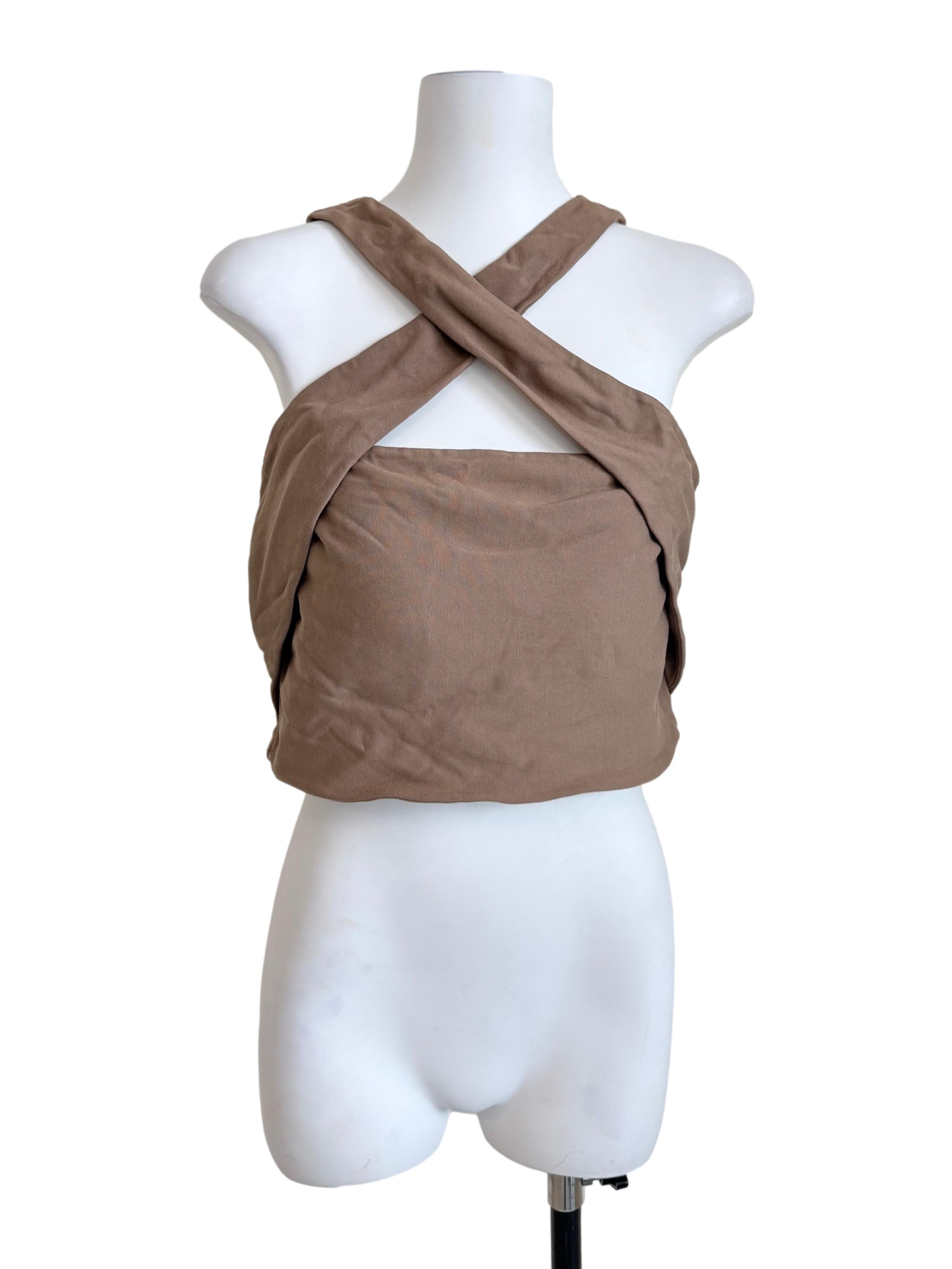 Peanut Brown Cross Halter Neck Top
