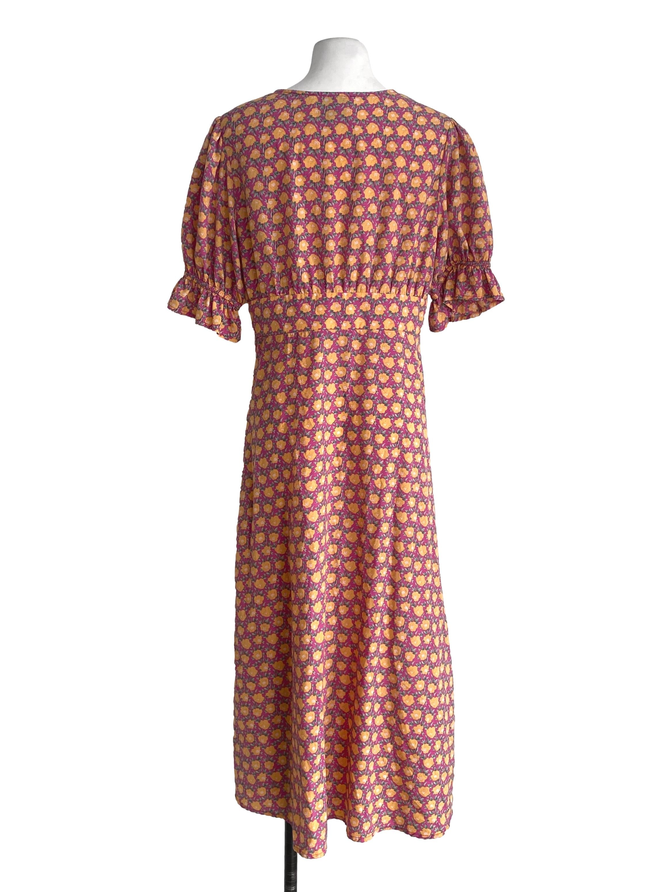 Bubblegum Pink Multicolor Floral Pattern Dress