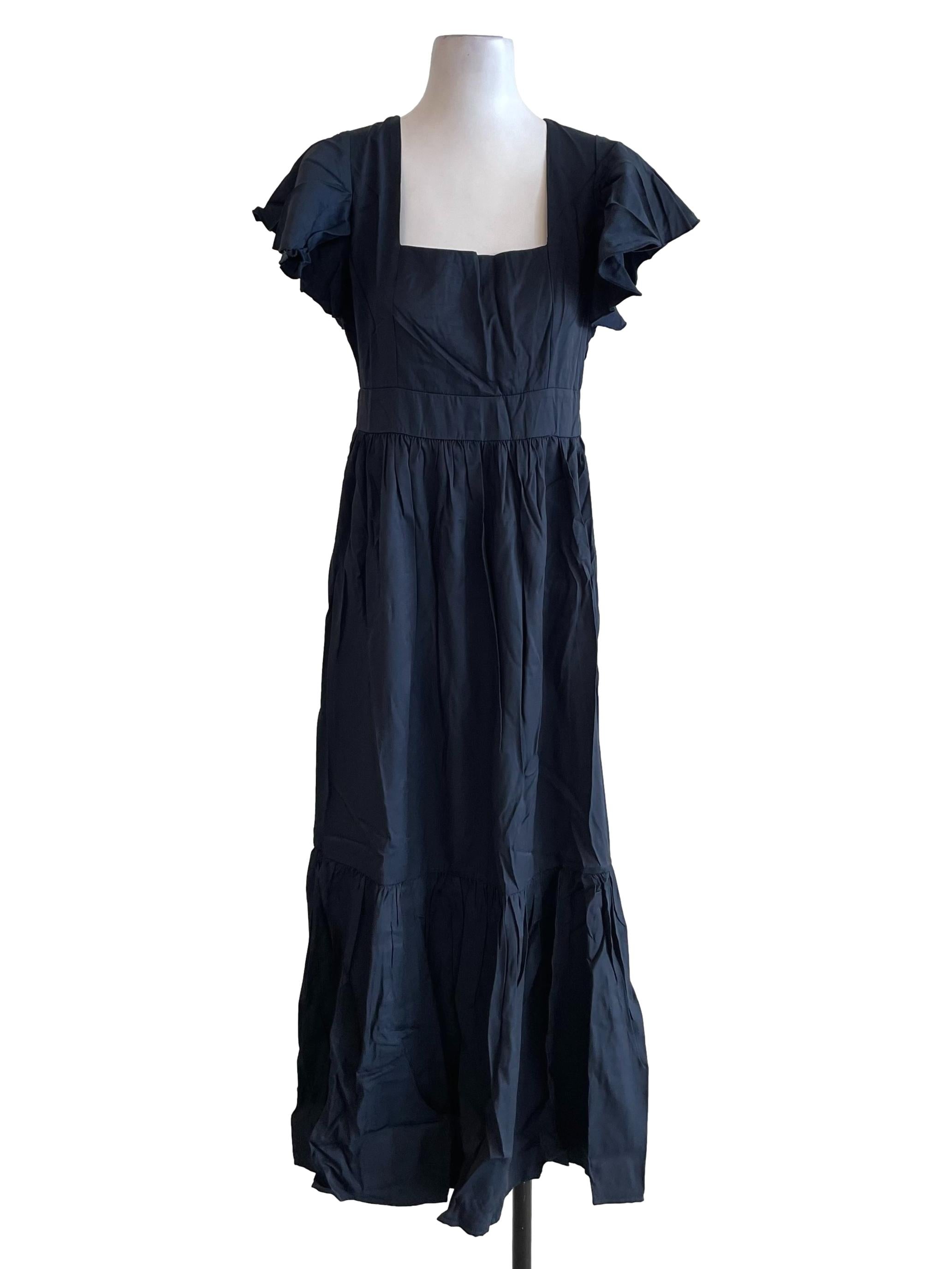Deep Navy Butterfly Sleeves Empire Dress