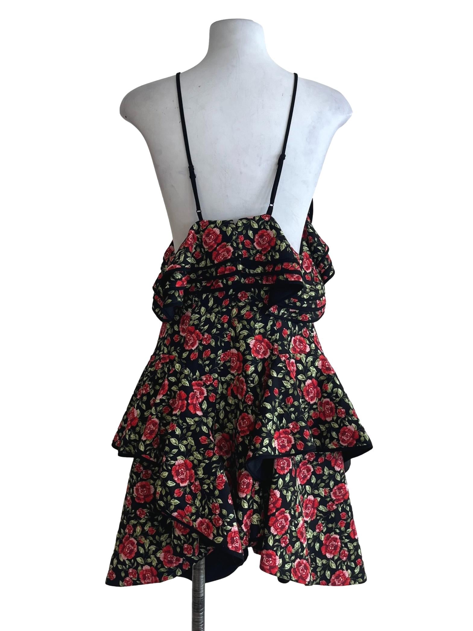 Black Floral Ruffle Tiered Dress
