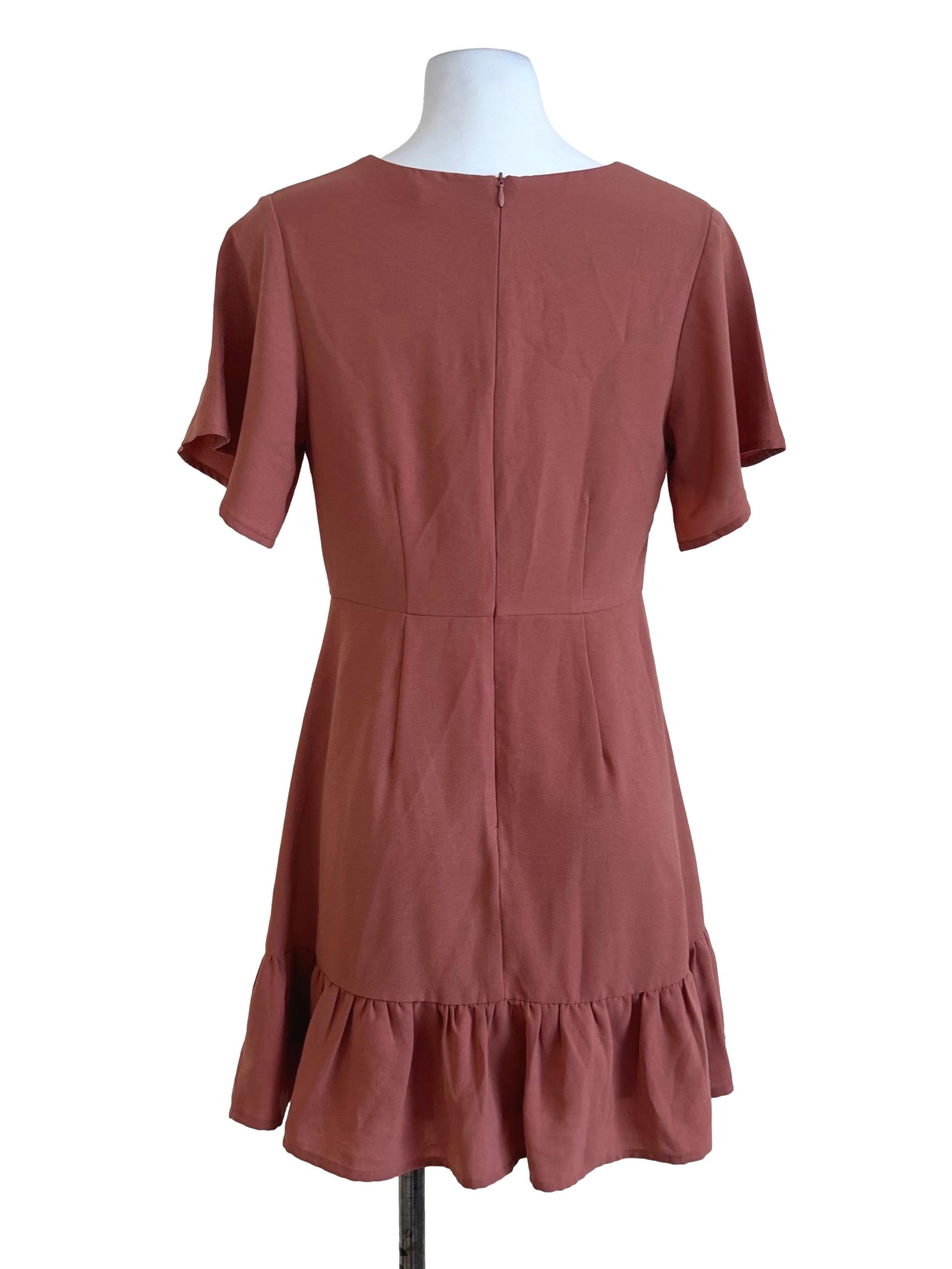 Salmon Red Plain Ruffle Dress