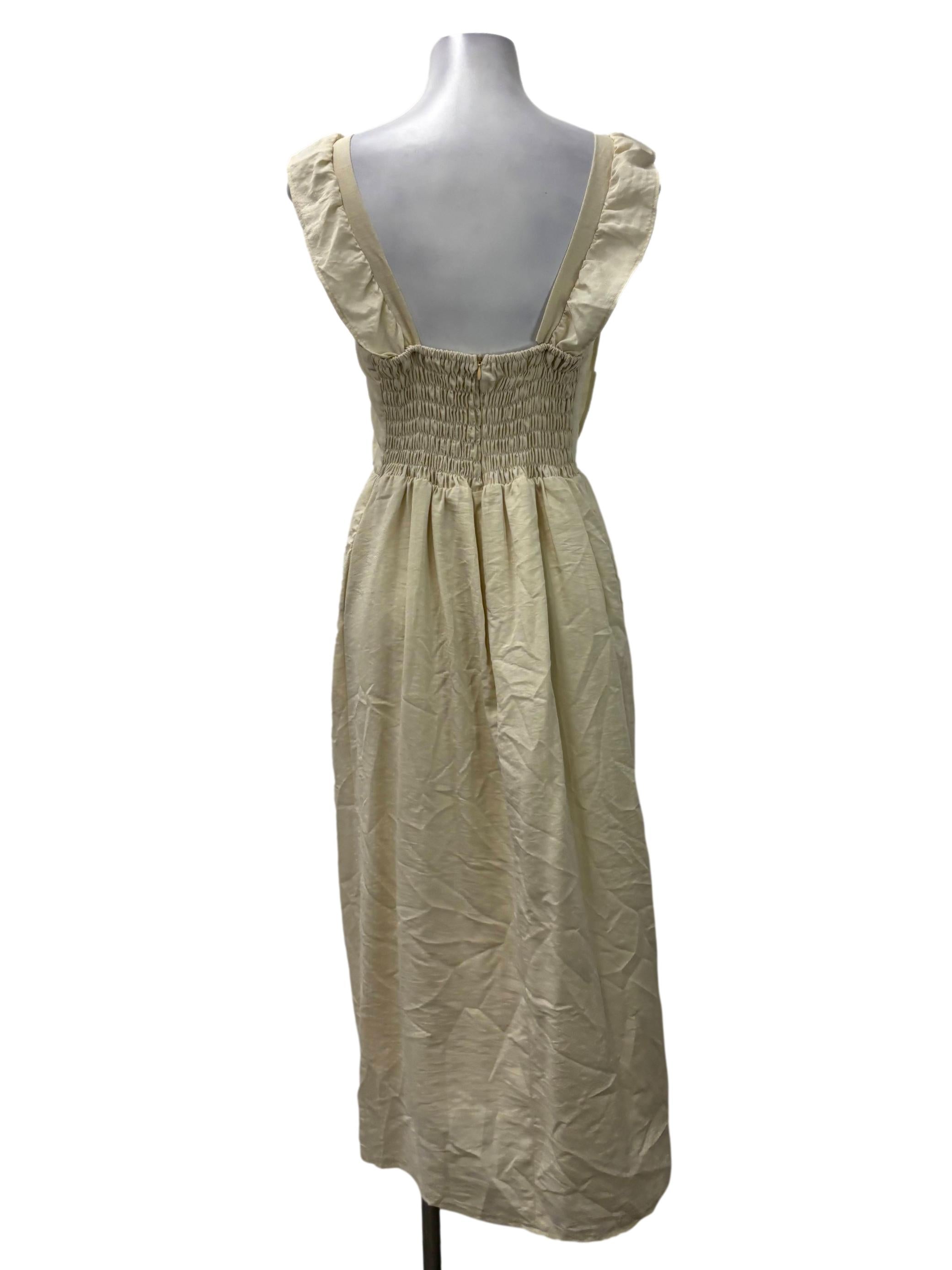 Beige Ruched Square Neck Maxi Dress