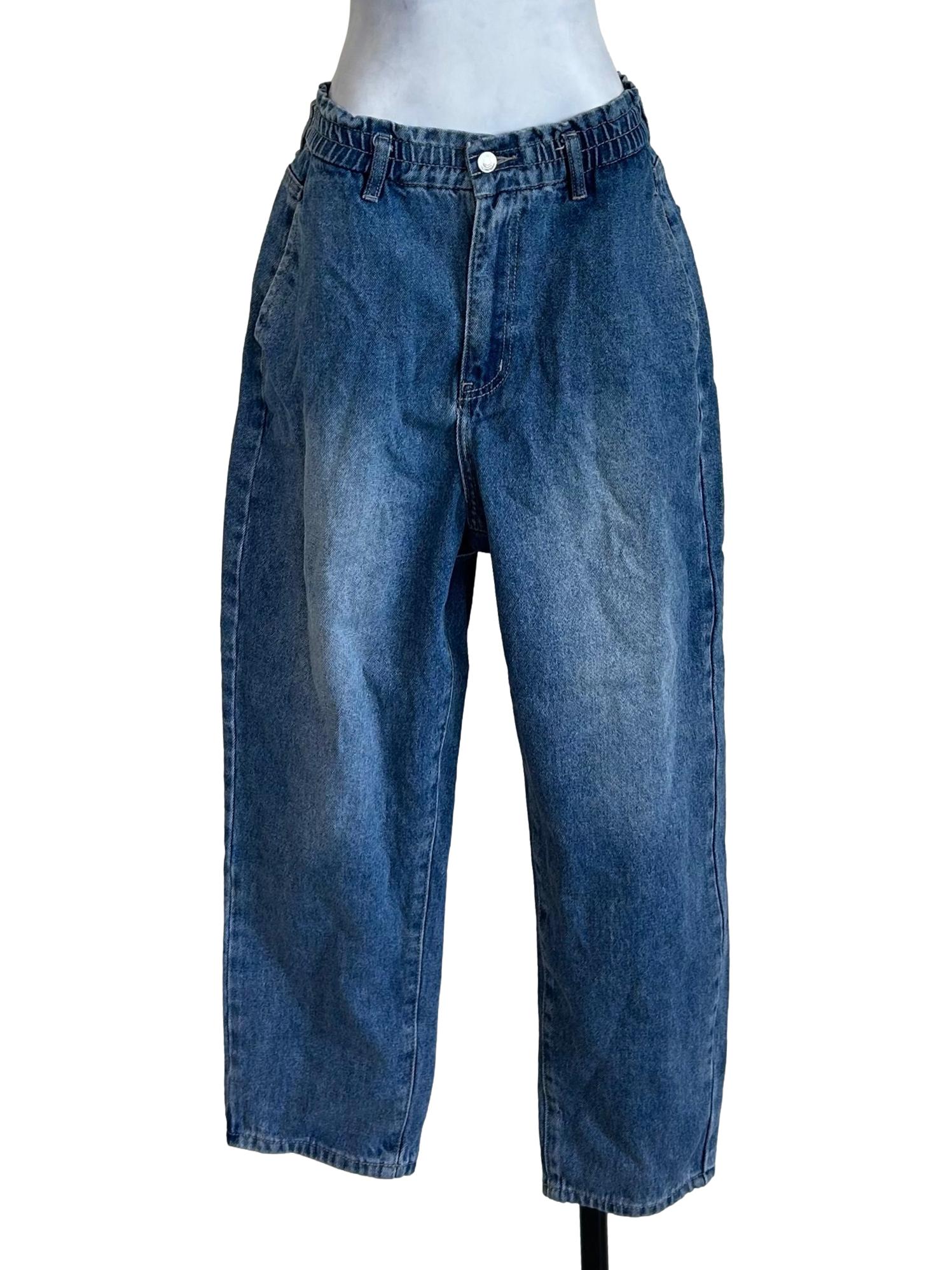 Blue Elastic Waist Jeans
