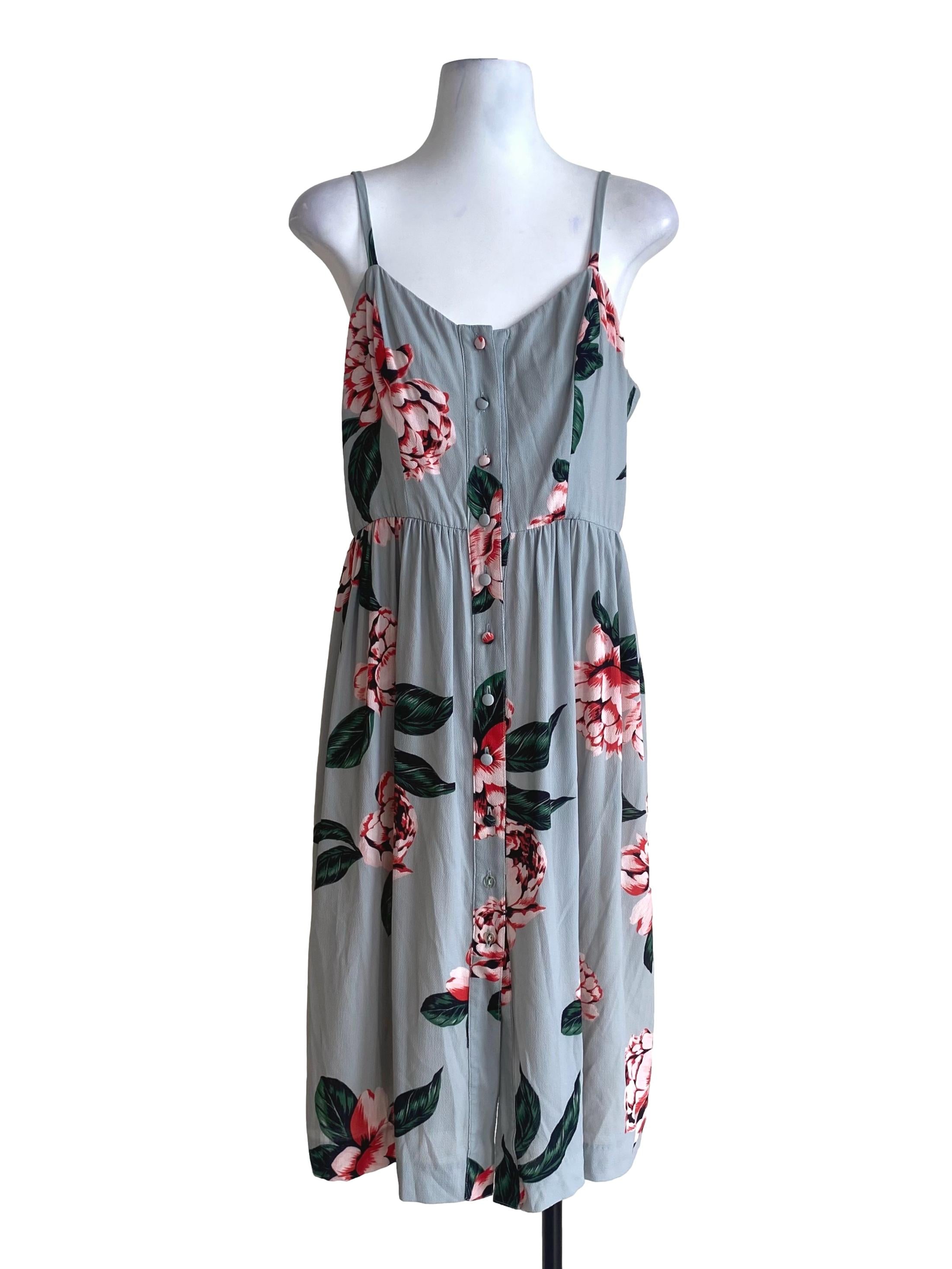 Sage Green Multicolor Floral Pattern Dress