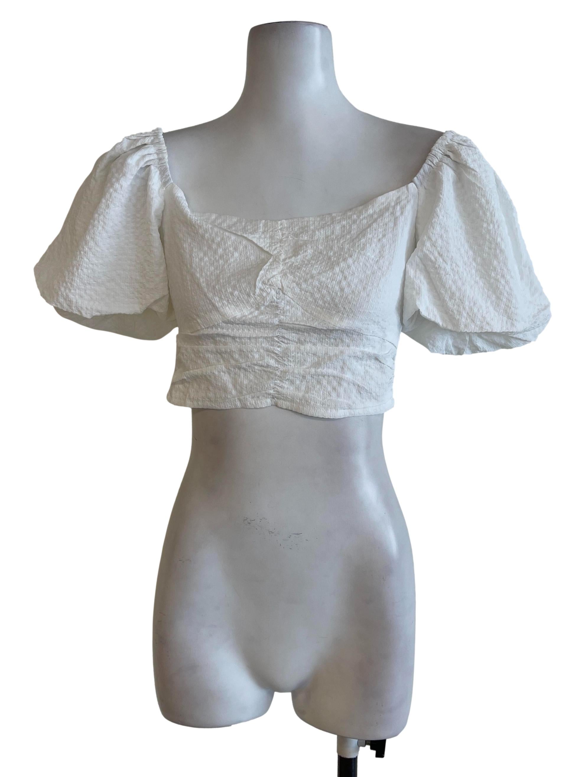 White Puffed Sleeves Crop Top