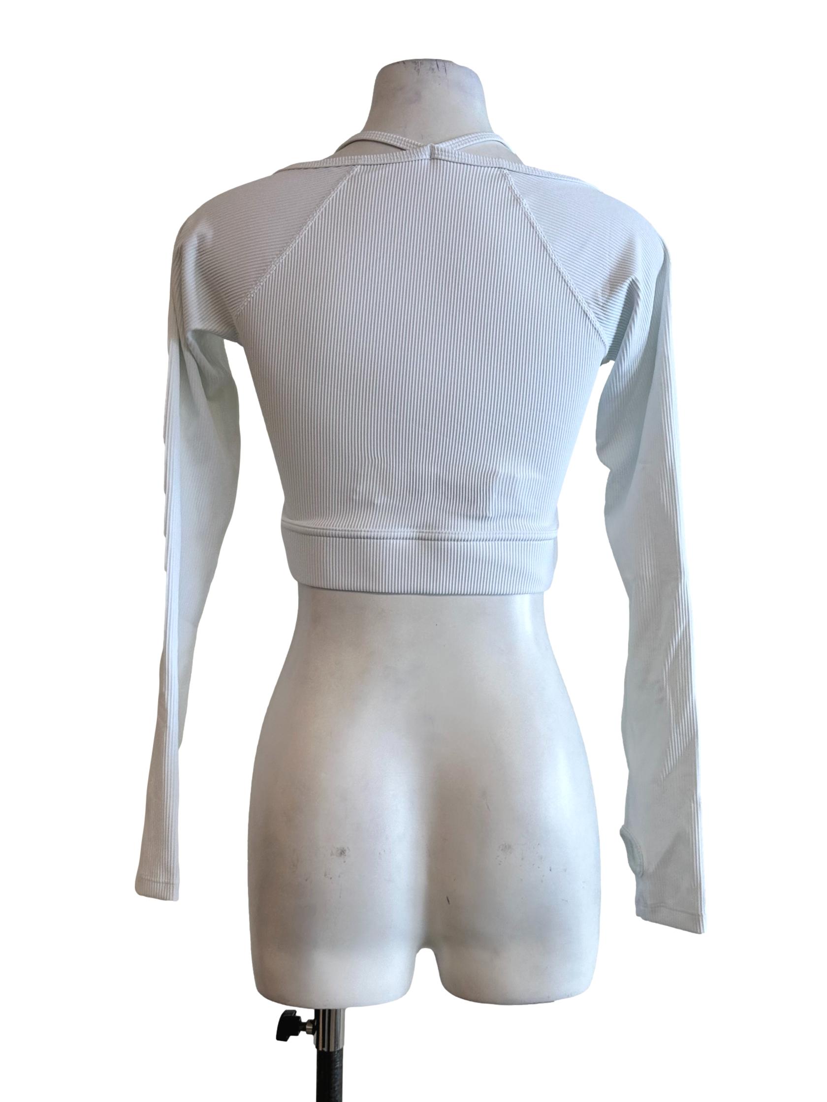 Pearl White Padded Textured Long Sleeves Top