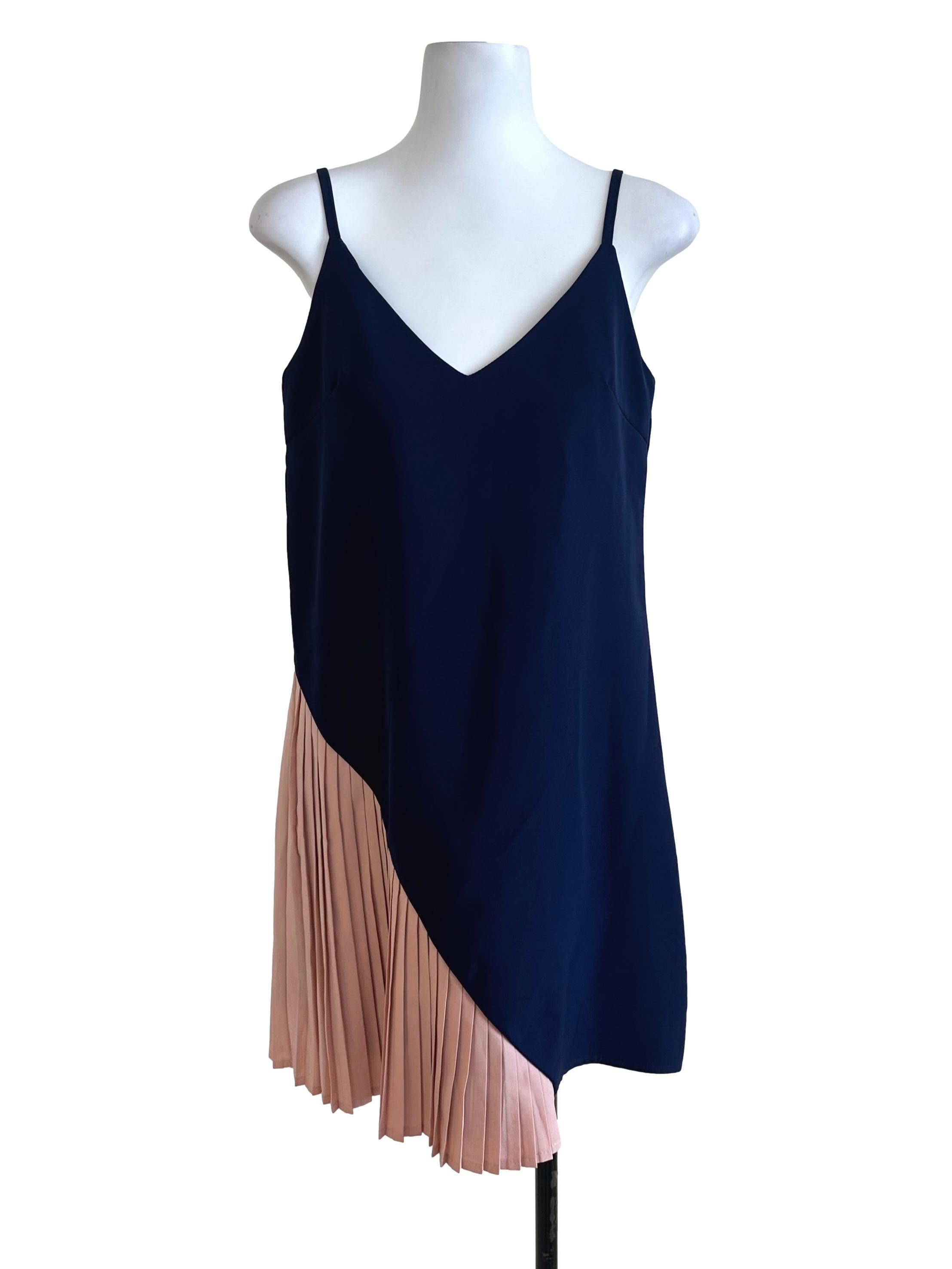 Blue Peach Plain Pleated Dress