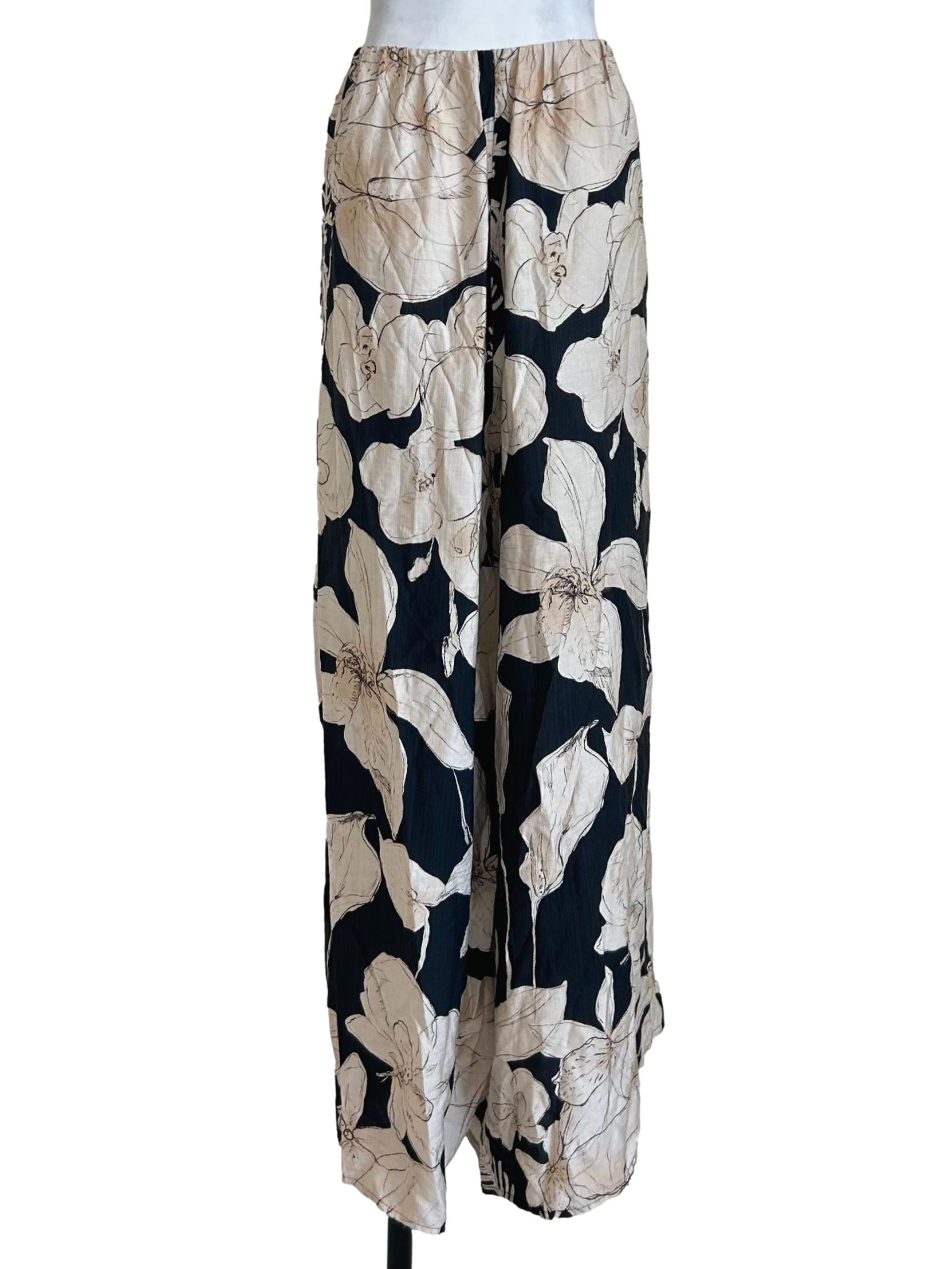 Black Cream Floral Wide Trousers