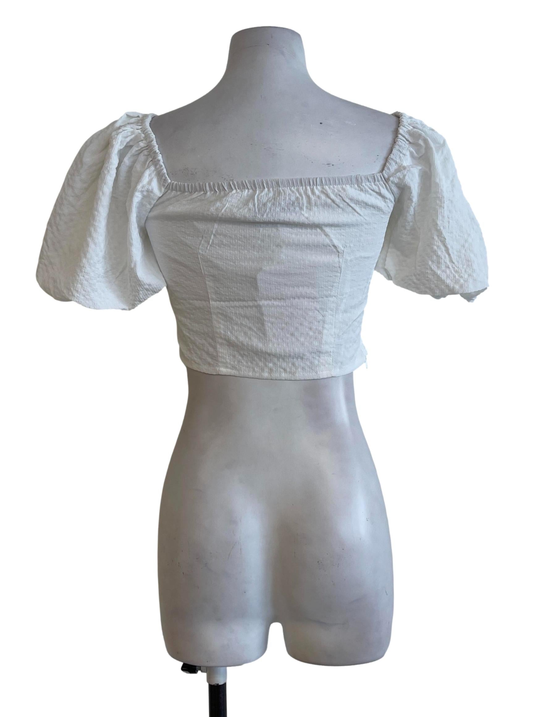 White Puffed Sleeves Crop Top