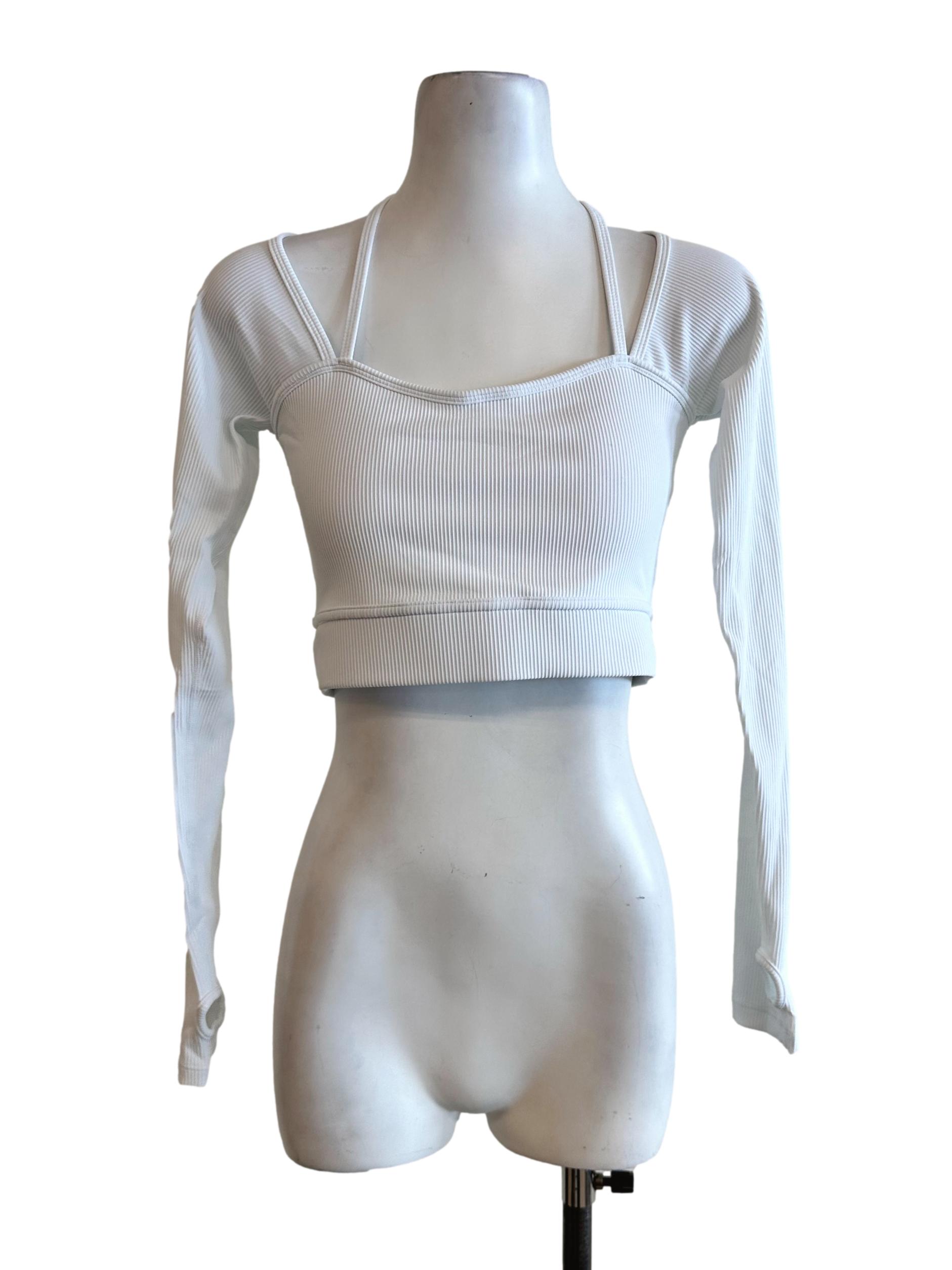 Pearl White Padded Textured Long Sleeves Top