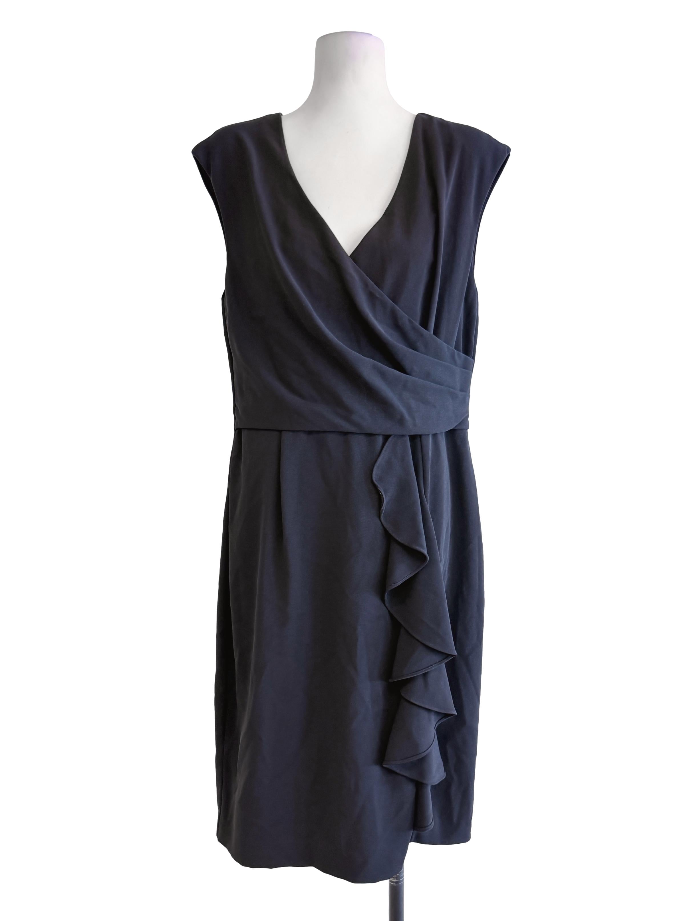 Black Plain Sleeveless Ruffle Dress