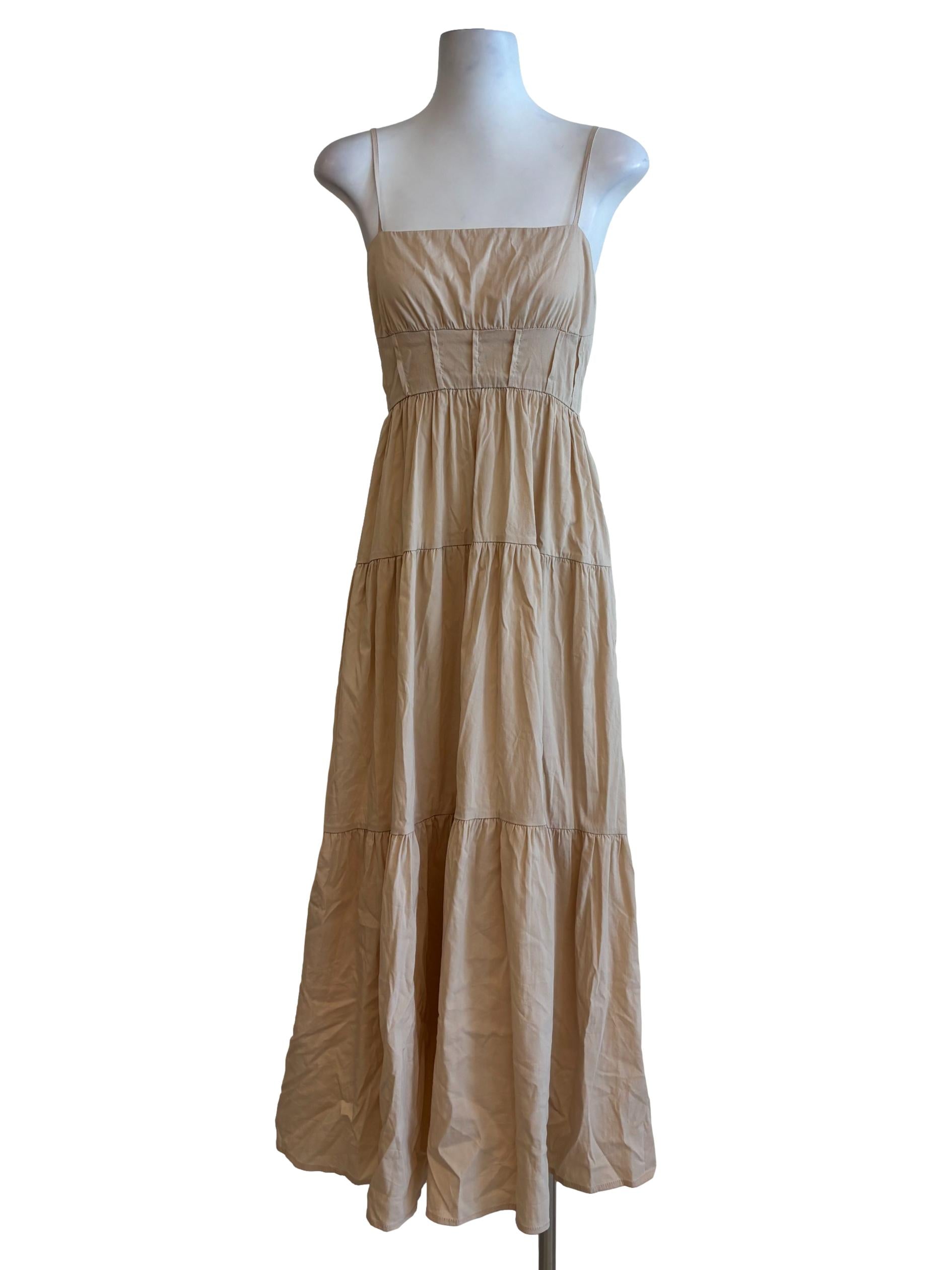 Almond Fitted Cotton Spaghetti Strap Dress