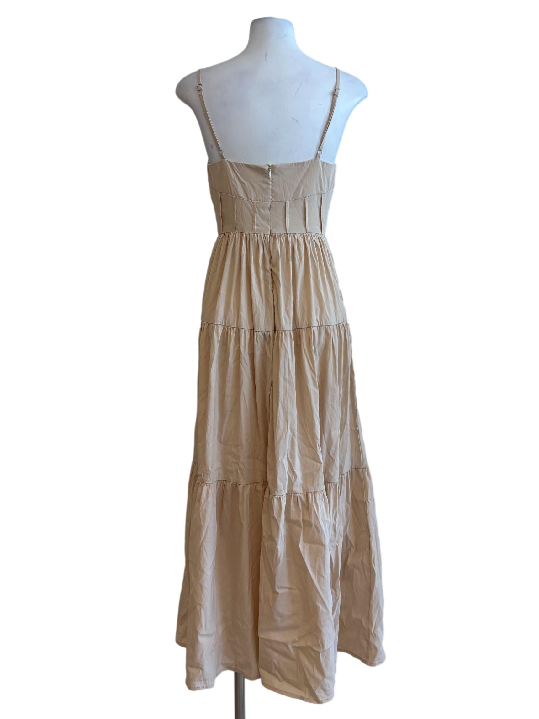 Almond Fitted Cotton Spaghetti Strap Dress