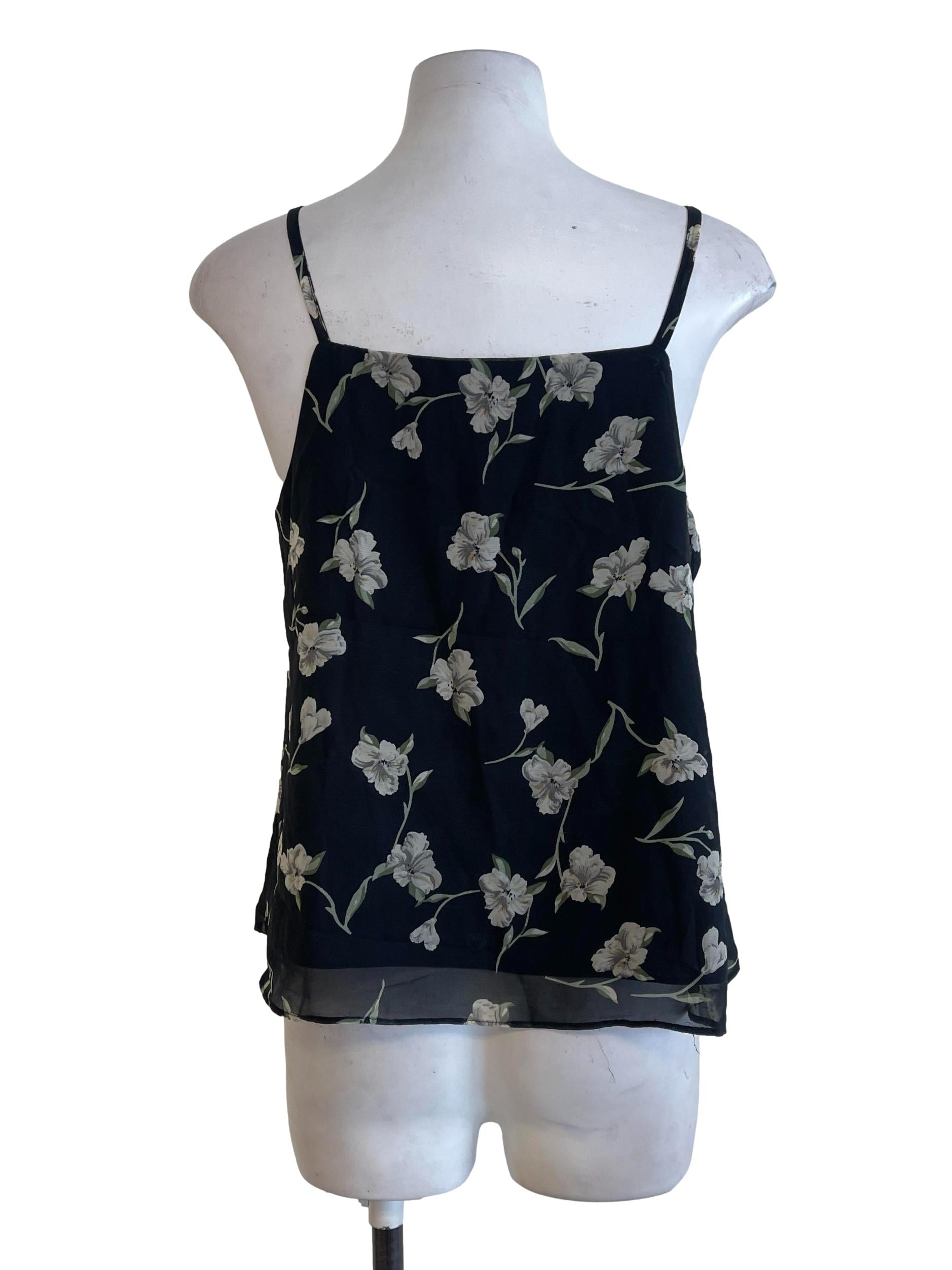 Black Flower Spaghetti Strap Tops