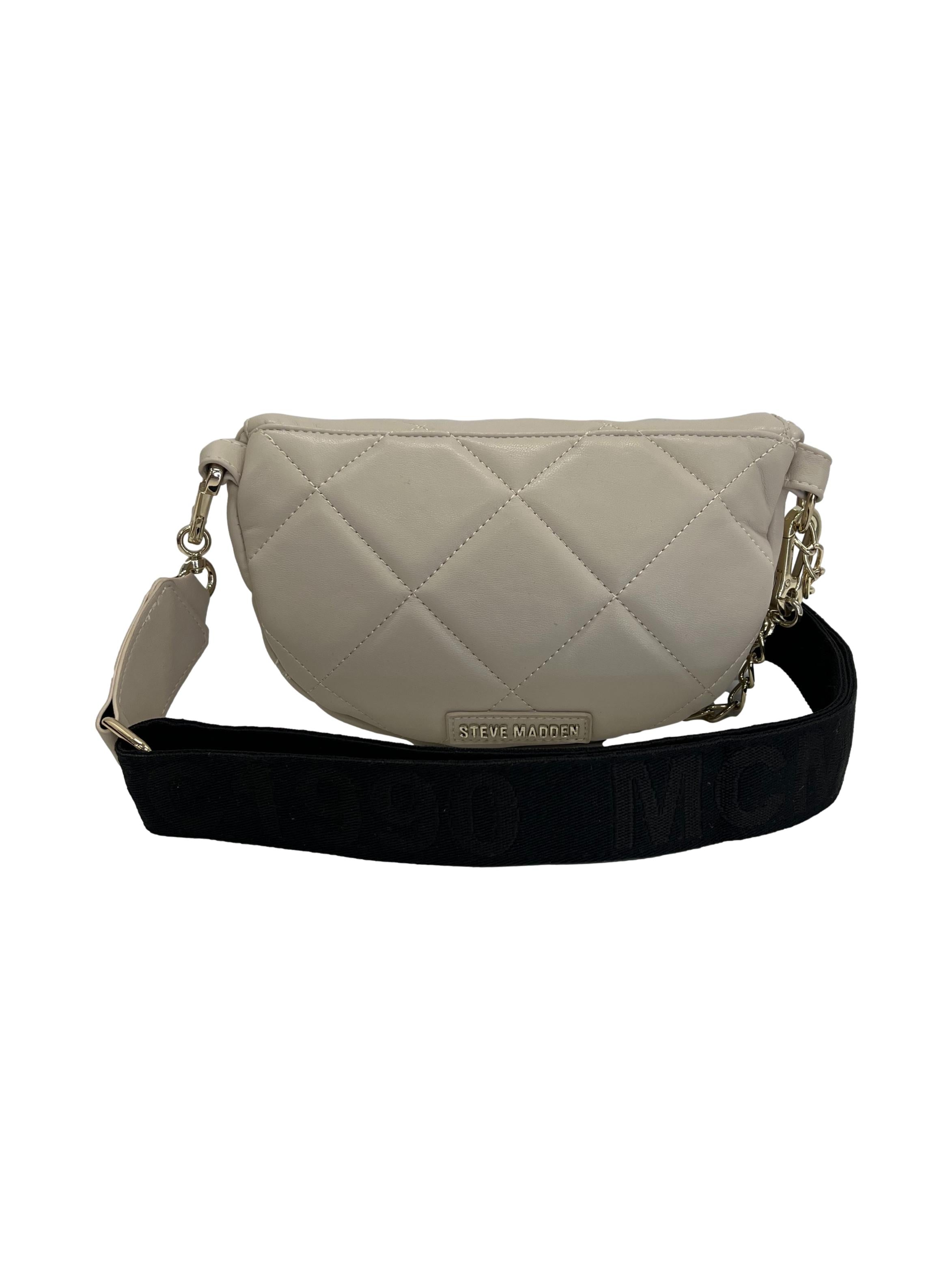 Beige Quilted Crossbody Bag with Chain