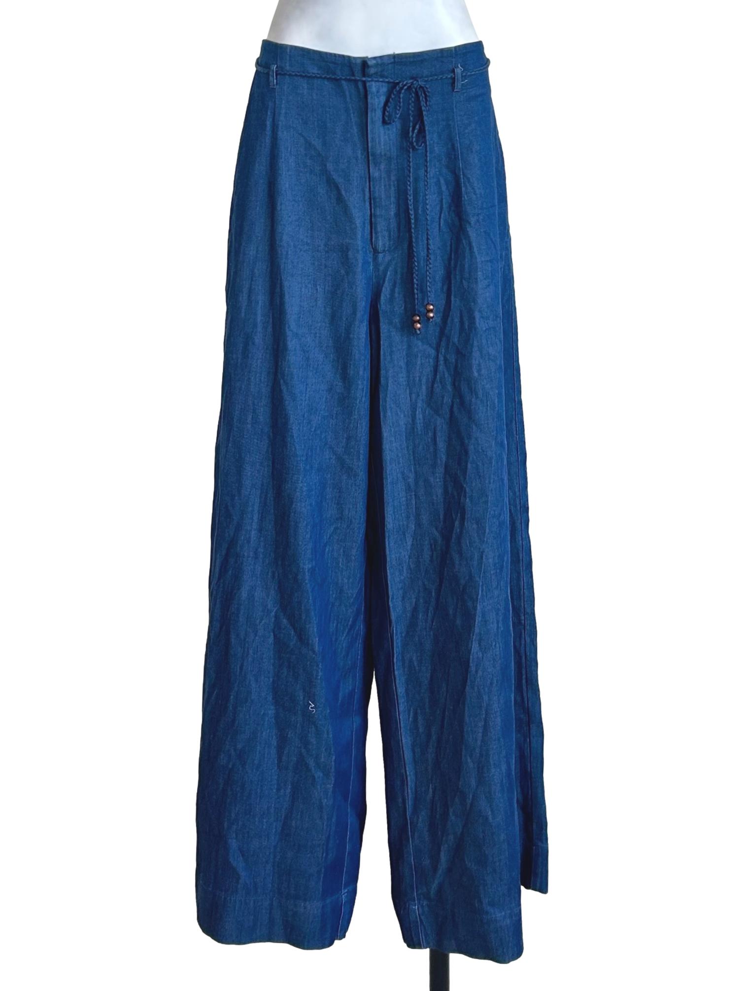 Indigo Blue Tie Waist Denim Pants