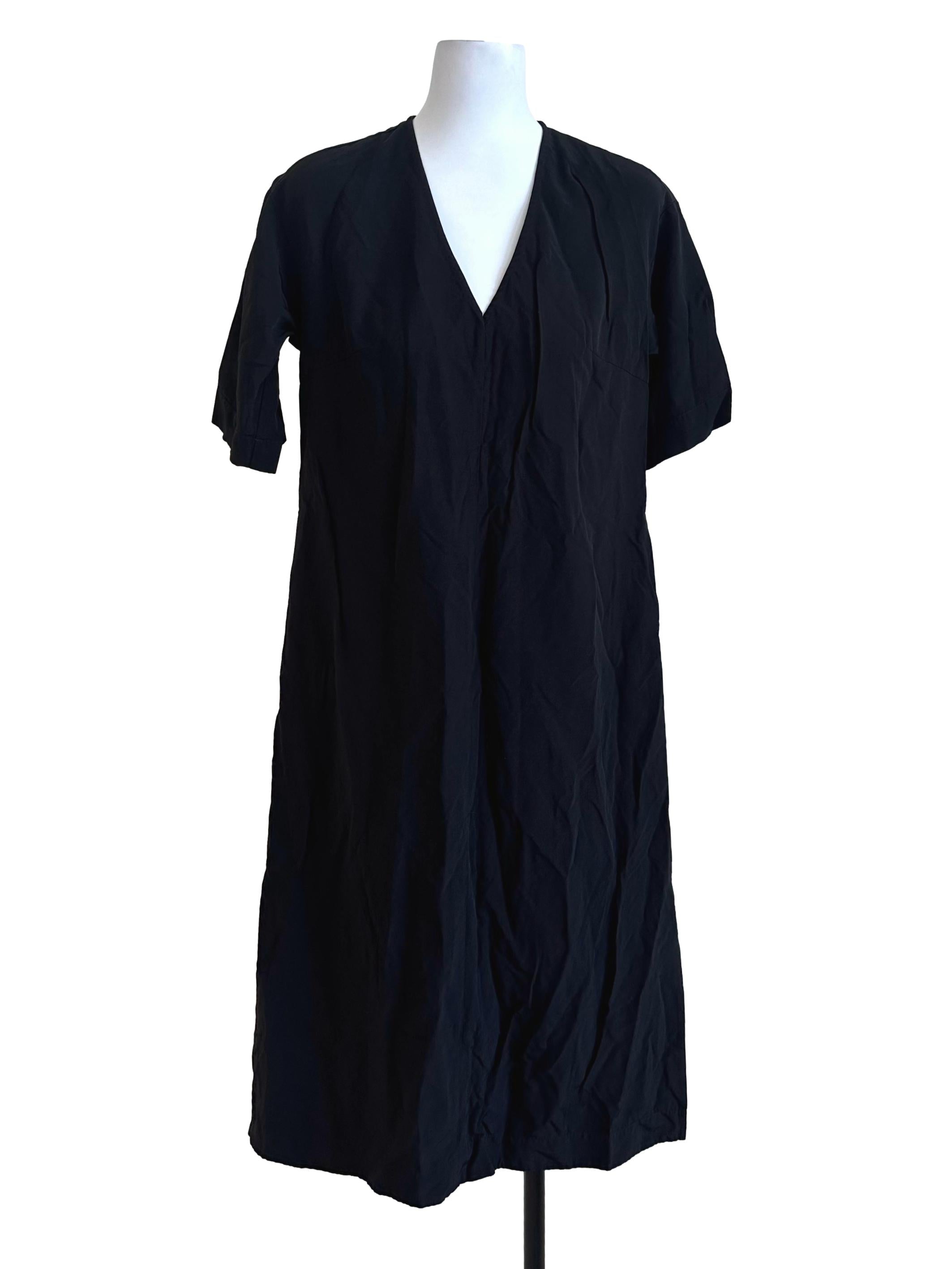 Black Plain V Neck Dress LB