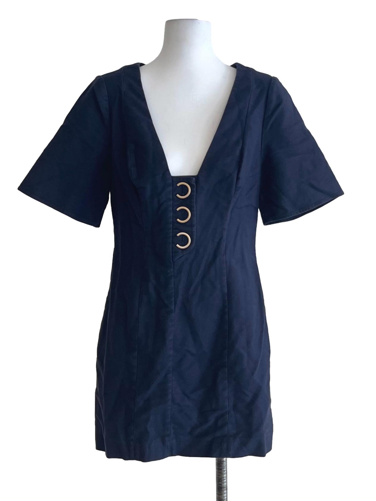 Navy Blue V-Neckline Sheath Dress