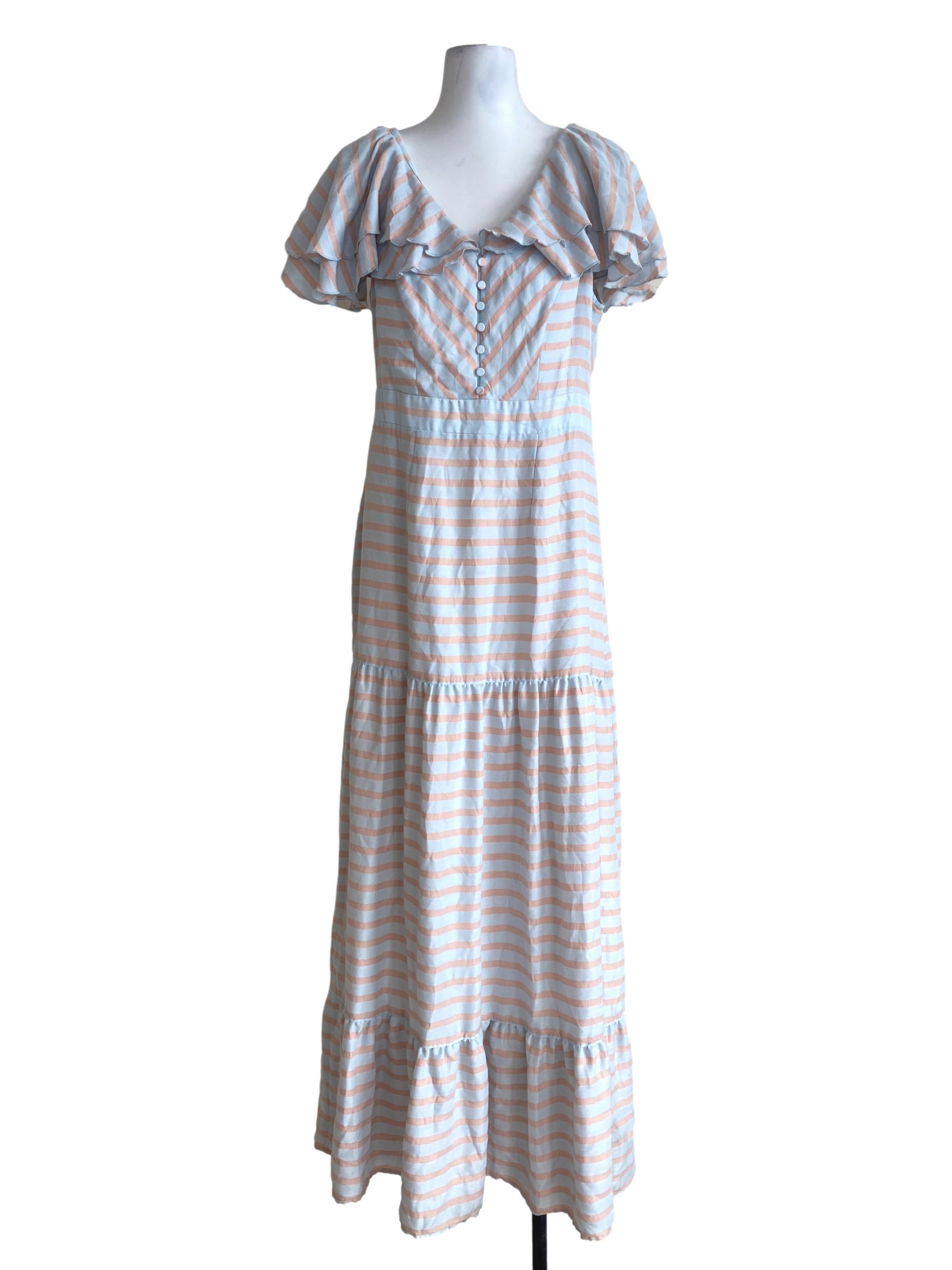 Baby Blue And Peach Stripes Nora Dress