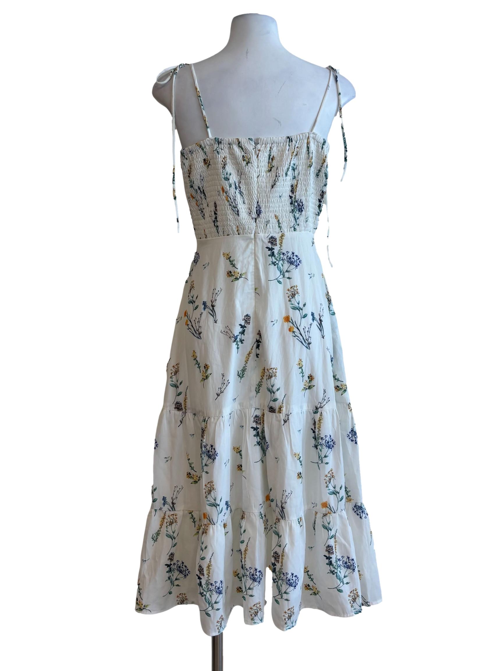 Powder White Floral Tiered A-Line Dress
